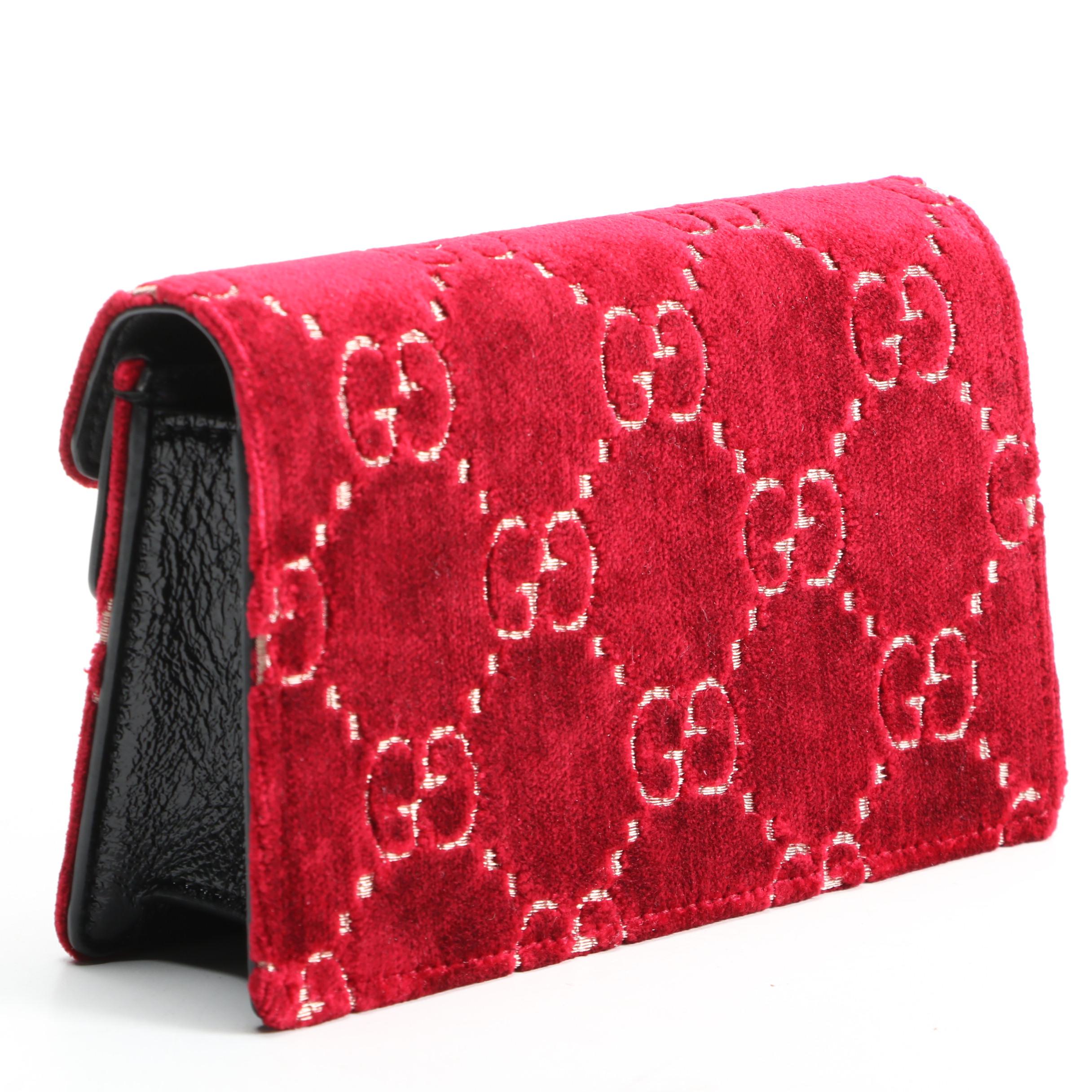Gucci Red Dionysus GG Velvet Super Mini Bag with Susan Lucci Signed Box