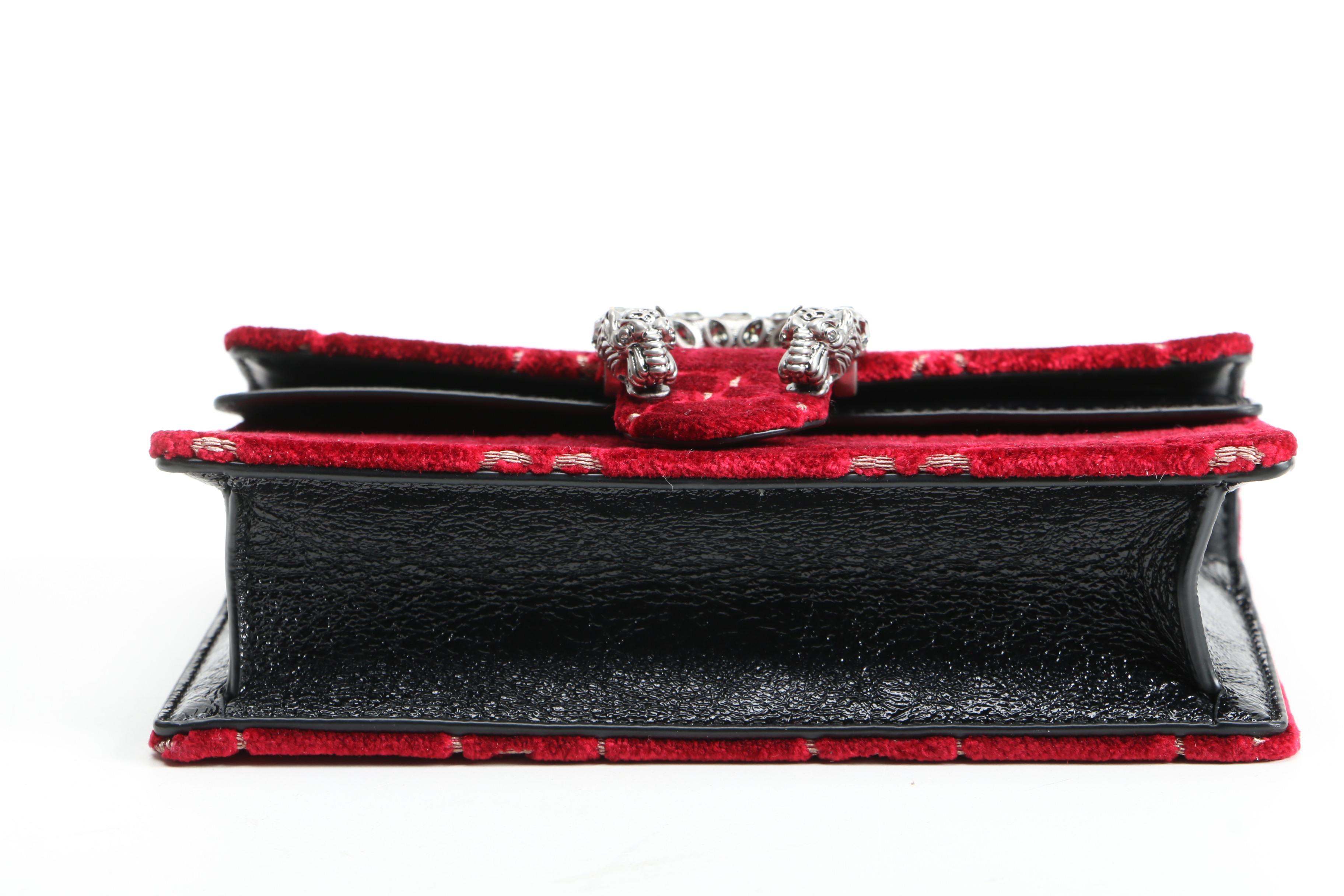 Gucci Red Dionysus GG Velvet Super Mini Bag with Susan Lucci Signed Box