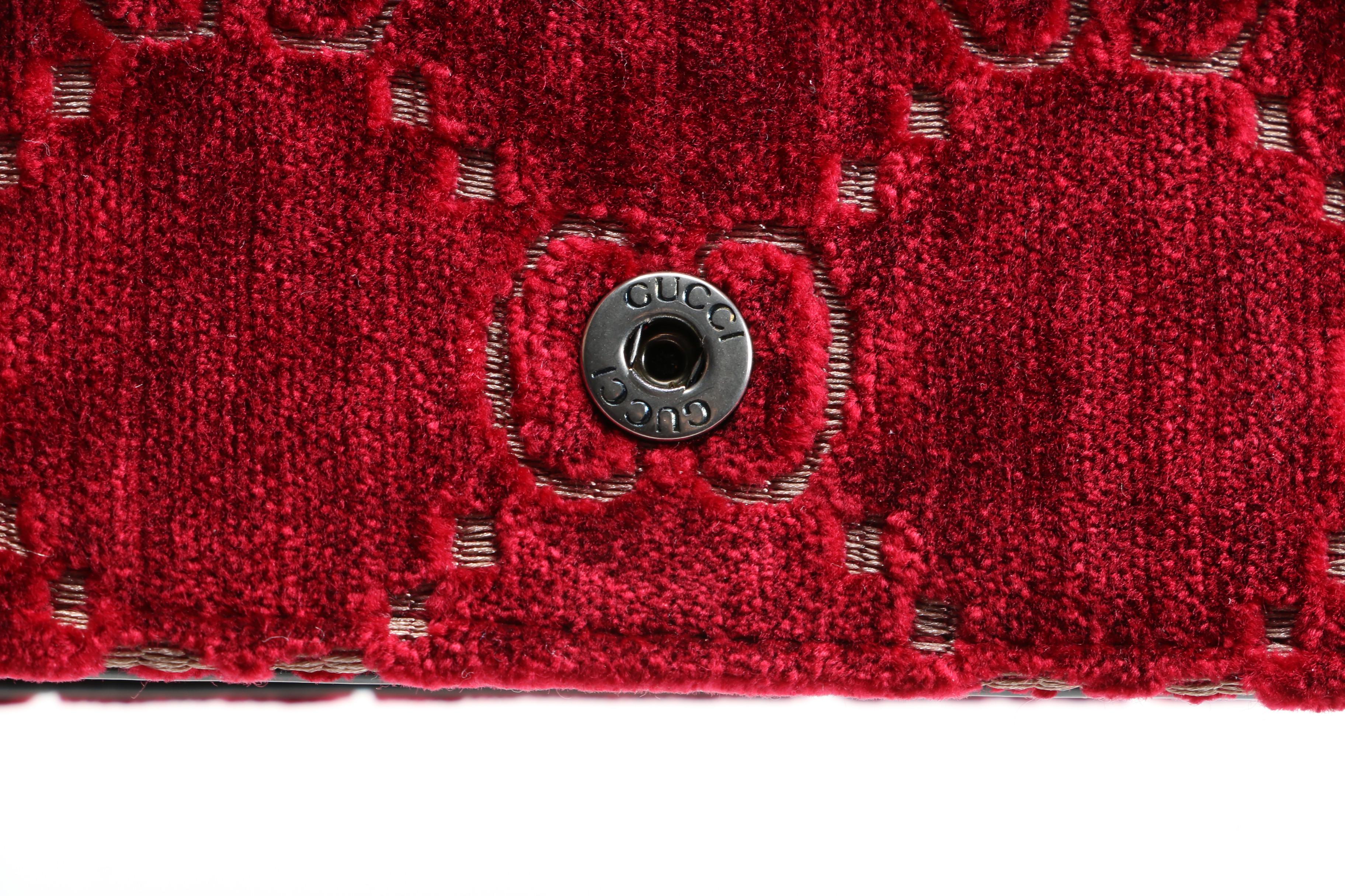 Gucci Red Dionysus GG Velvet Super Mini Bag with Susan Lucci Signed Box