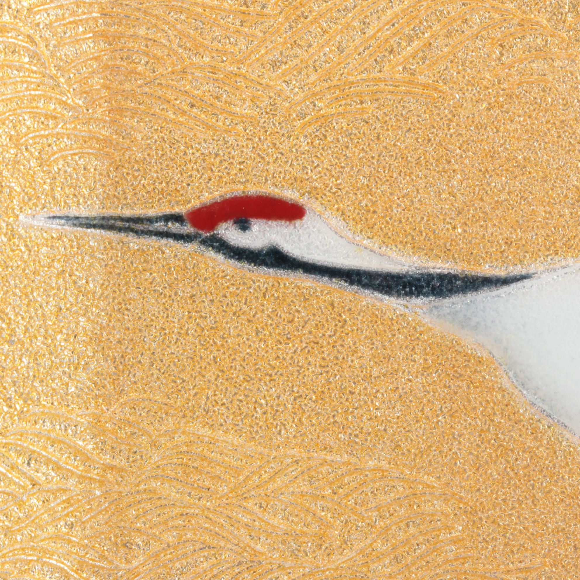 Chinese Double Happiness Porcelain Shard Box and Japanese Enameled Metal Plate