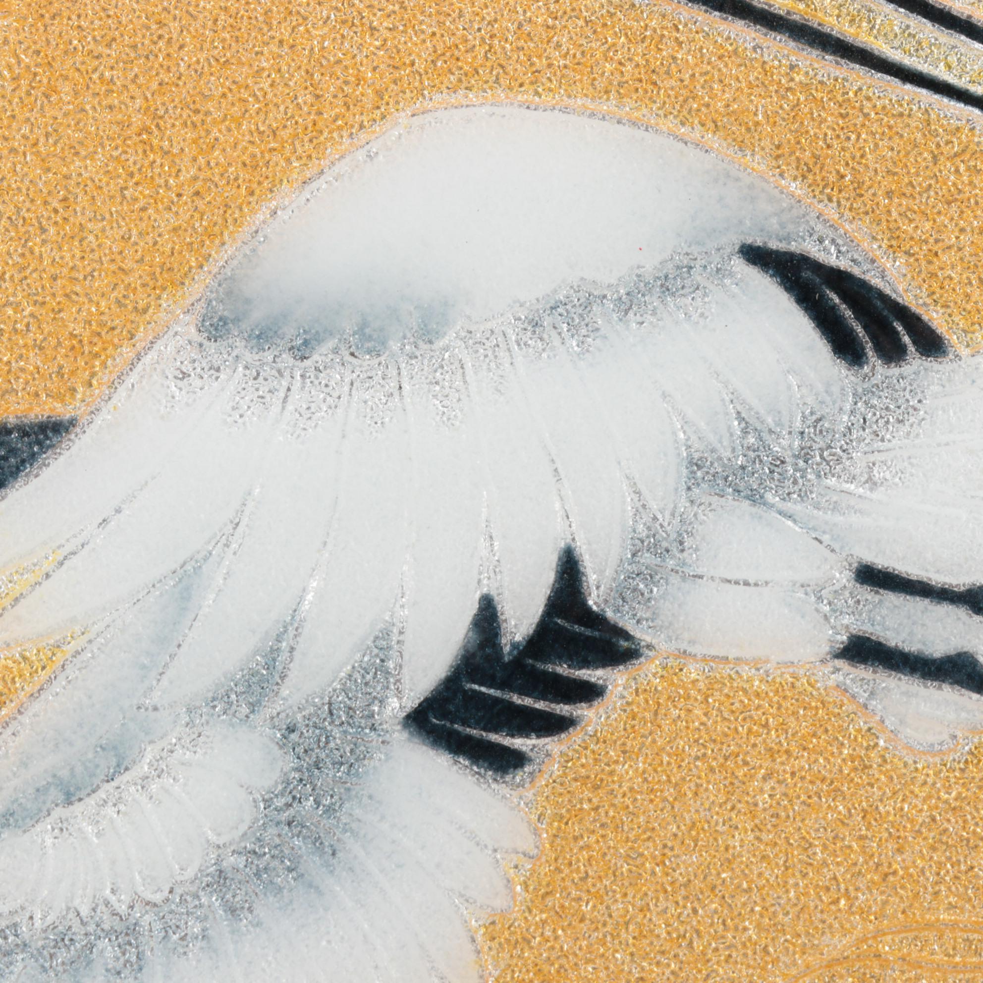 Chinese Double Happiness Porcelain Shard Box and Japanese Enameled Metal Plate