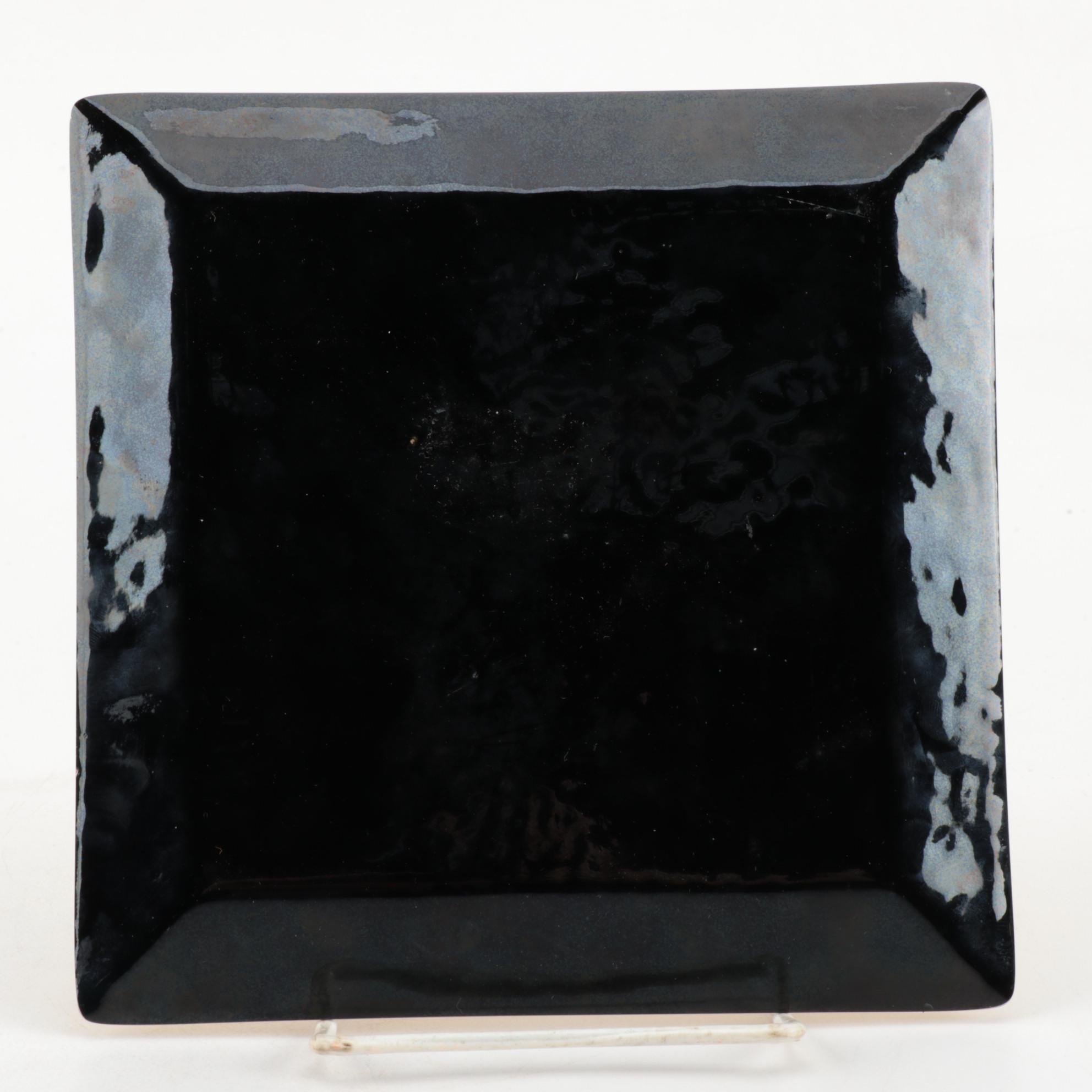 Chinese Double Happiness Porcelain Shard Box and Japanese Enameled Metal Plate