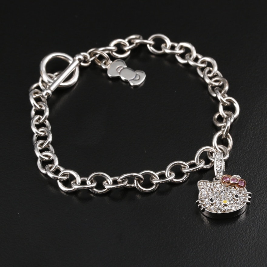 Sanrio Sterling Sapphire, Pink Sapphire and Enamel Hello Kitty® Charm Bracelet