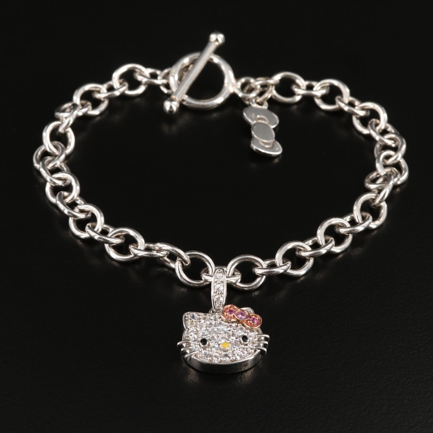 Sanrio Sterling Sapphire, Pink Sapphire and Enamel Hello Kitty® Charm Bracelet