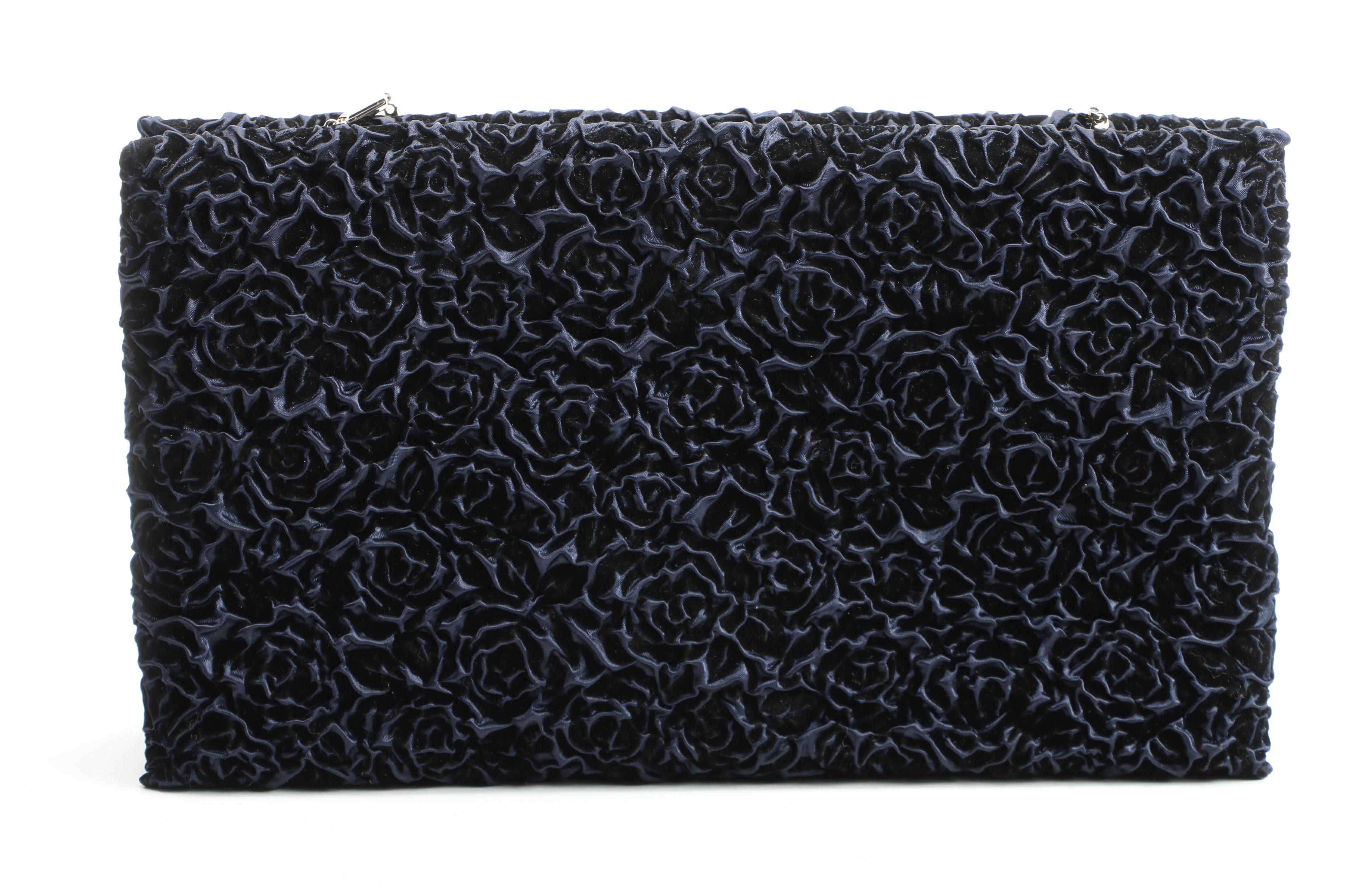 Christian Dior Midnight Blue Blooming Clutch with Gift Bag Signed by Susan Lucci