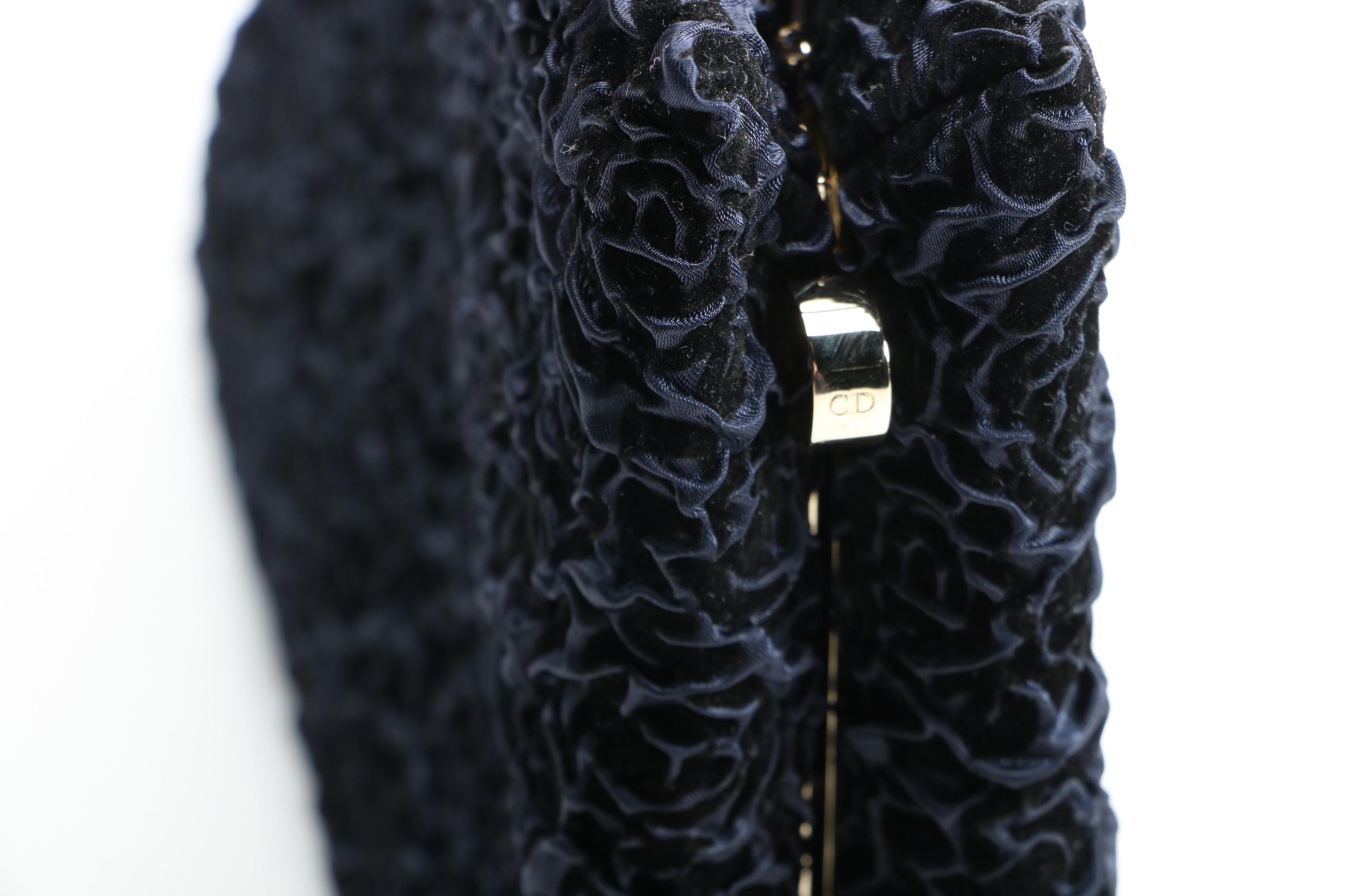 Christian Dior Midnight Blue Blooming Clutch with Gift Bag Signed by Susan Lucci