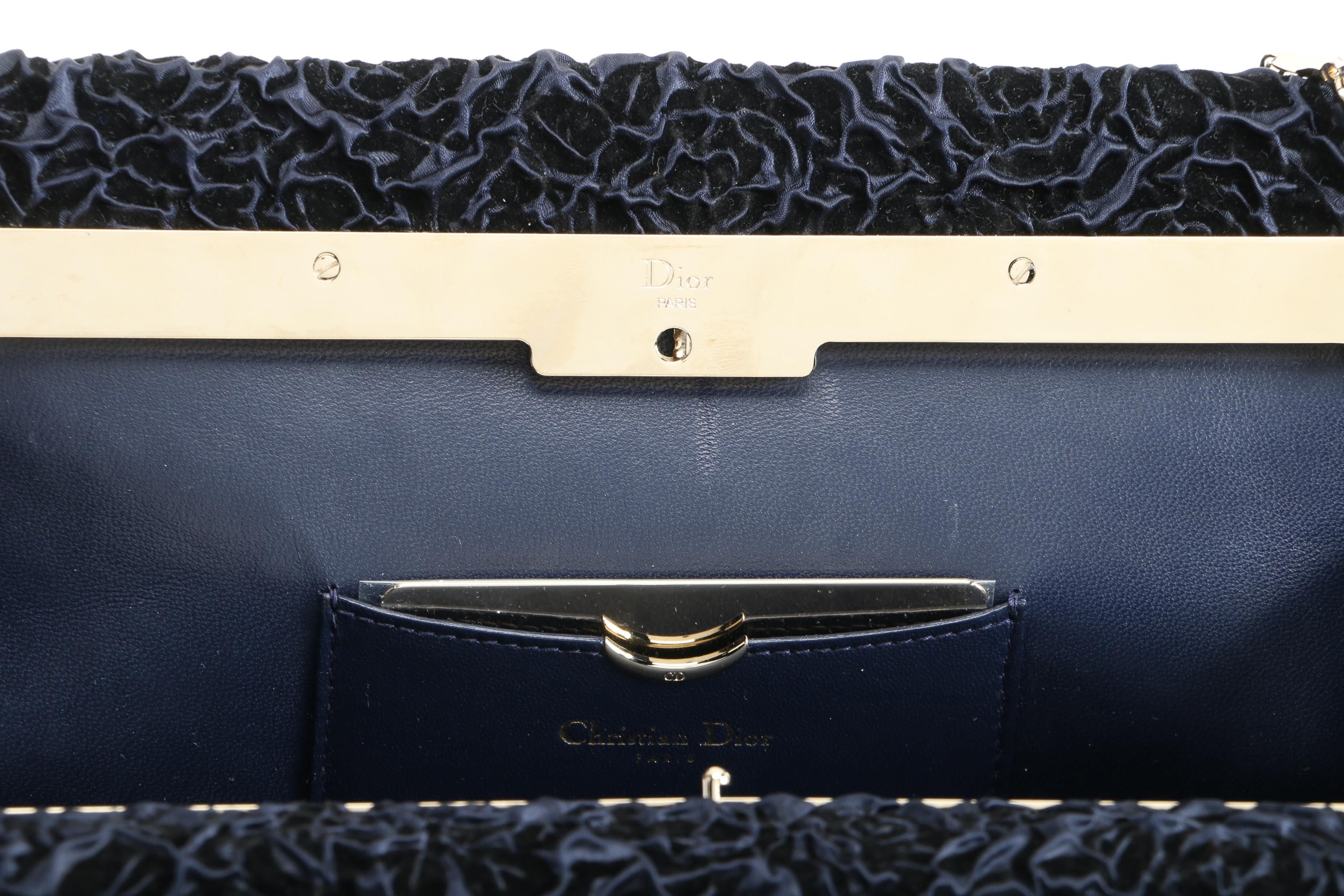 Christian Dior Midnight Blue Blooming Clutch with Gift Bag Signed by Susan Lucci