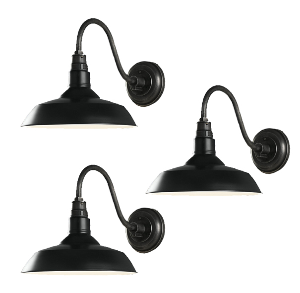 Three Restoration Hardware 14" "Vintage Barn" Wall Sconces in Black