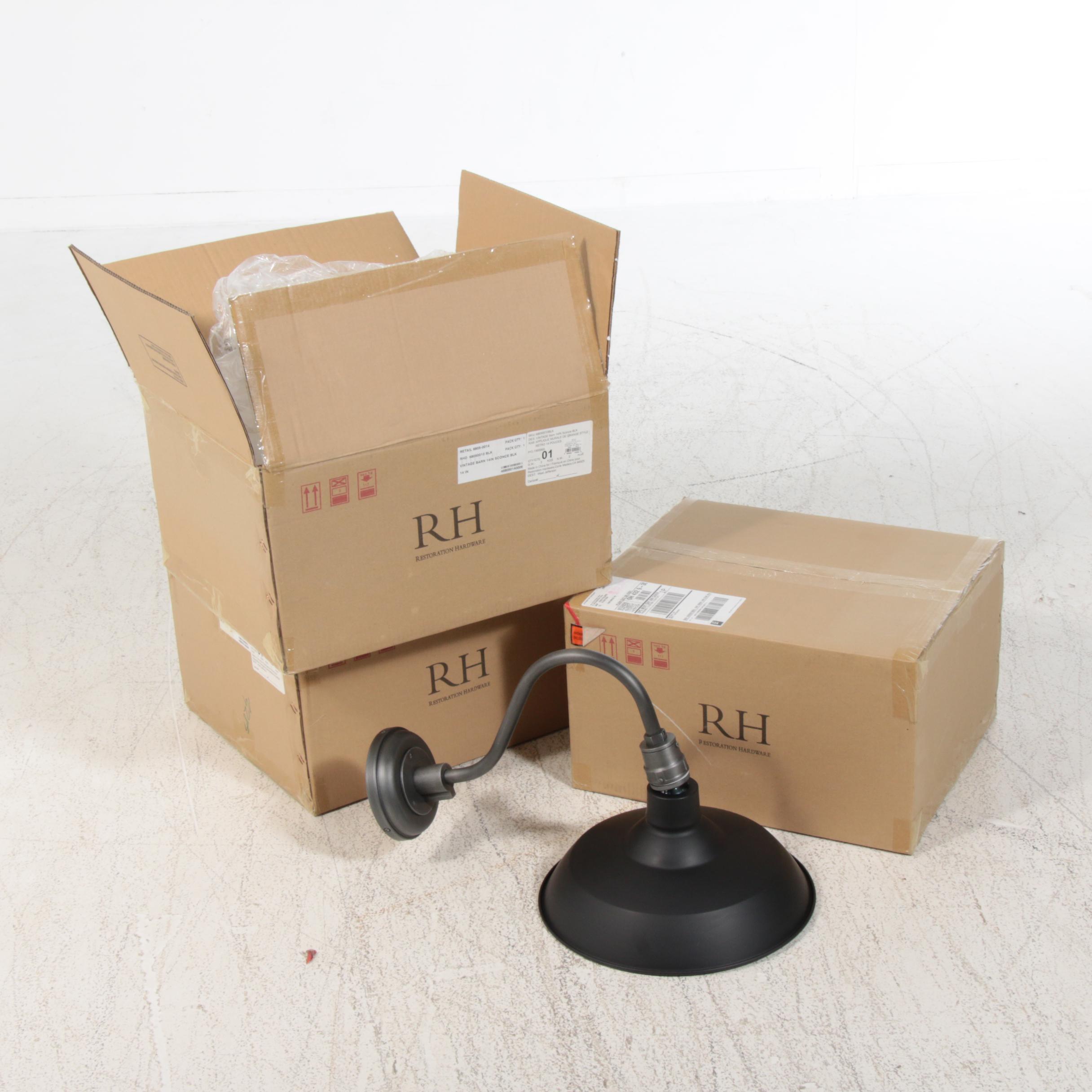 Three Restoration Hardware 14" "Vintage Barn" Wall Sconces in Black