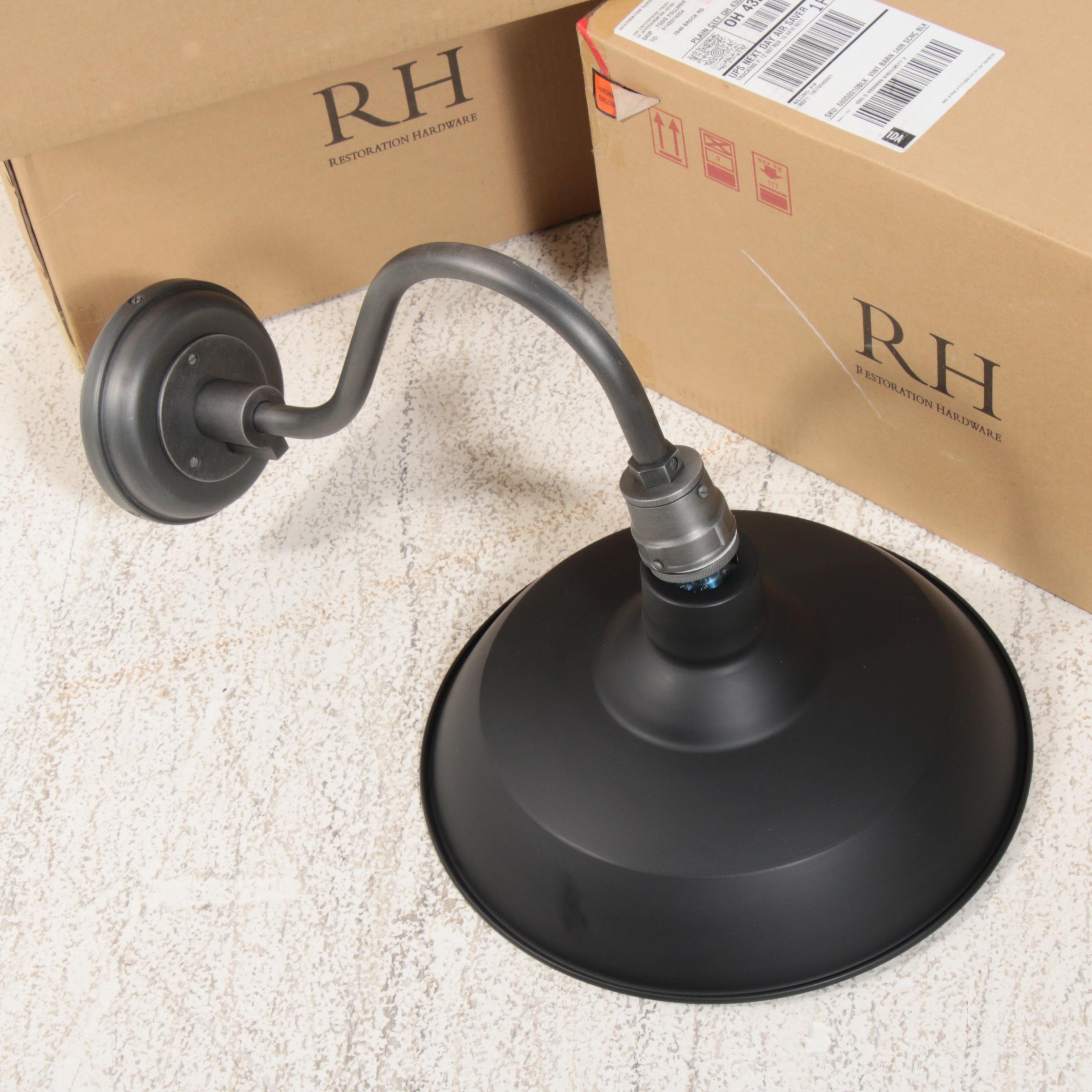 Three Restoration Hardware 14" "Vintage Barn" Wall Sconces in Black