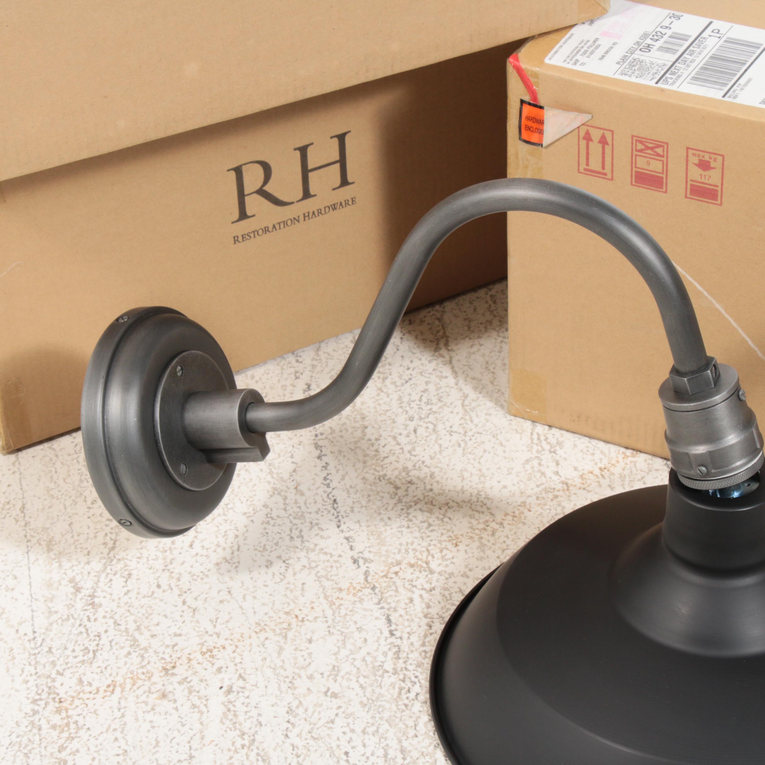 Three Restoration Hardware 14" "Vintage Barn" Wall Sconces in Black