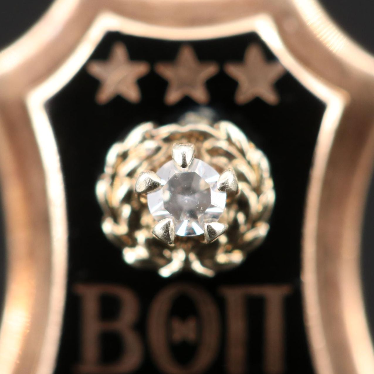 Vintage 10K Yellow Gold Diamond and Enamel Fraternity Pin