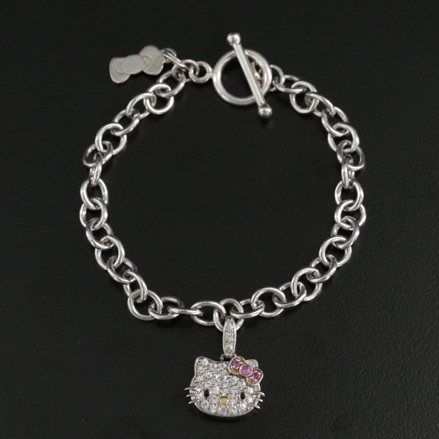 Sanrio Sterling Sapphire, Pink Sapphire and Enamel Hello Kitty® Charm Bracelet