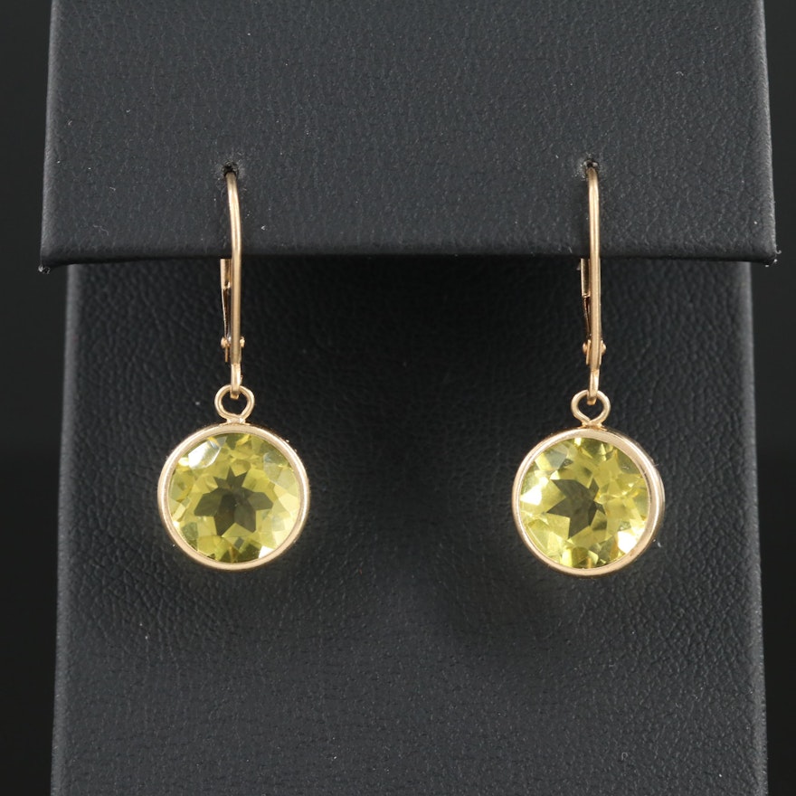 14K Yellow Gold Bezel Set Citrine Dangle Earrings