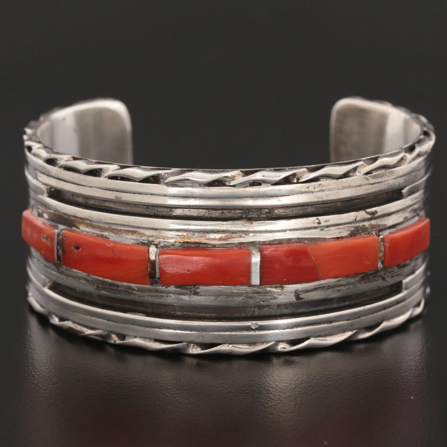Sterling Silver Coral Cuff Bracelet