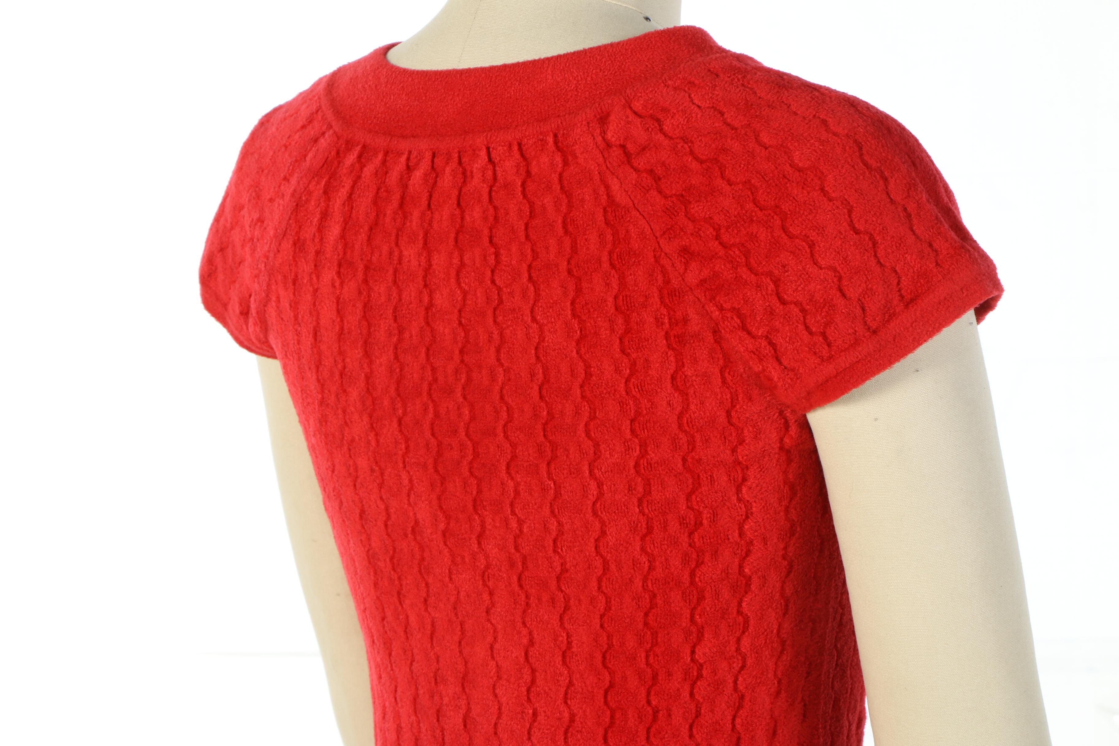 Chanel Red Velour Knit Cap Sleeve Dress from the 2010 Paris-Shanghai Collection