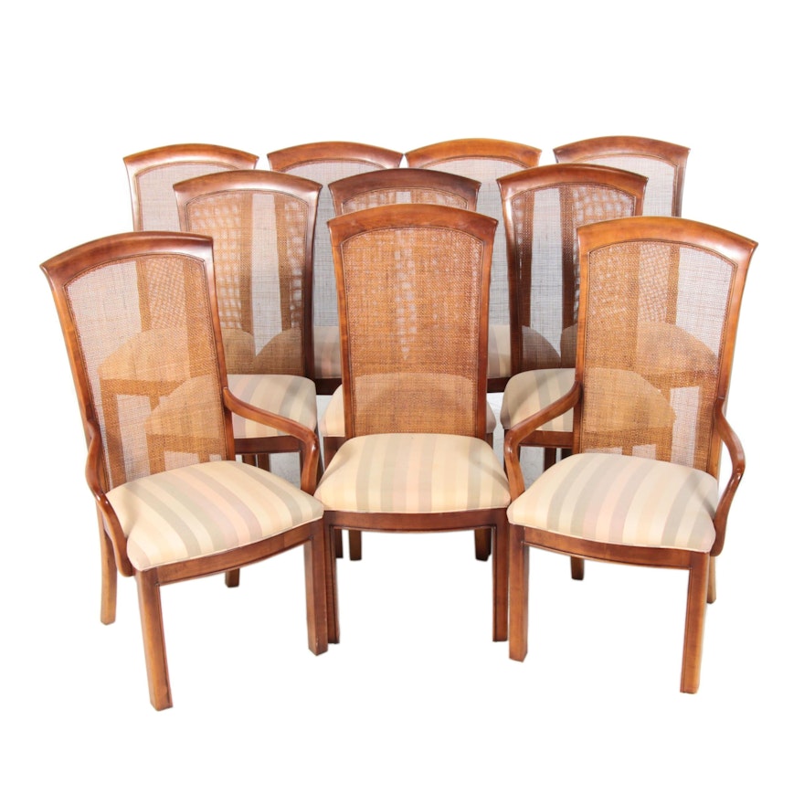 Ten Bernhardt Walnut-Stained and Cane-Backed Dining Chairs, Late 20th Century