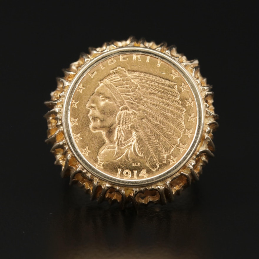 14K Gold Ring with 1914 Indian Head $2.50 Gold Quarter Eagle Coin