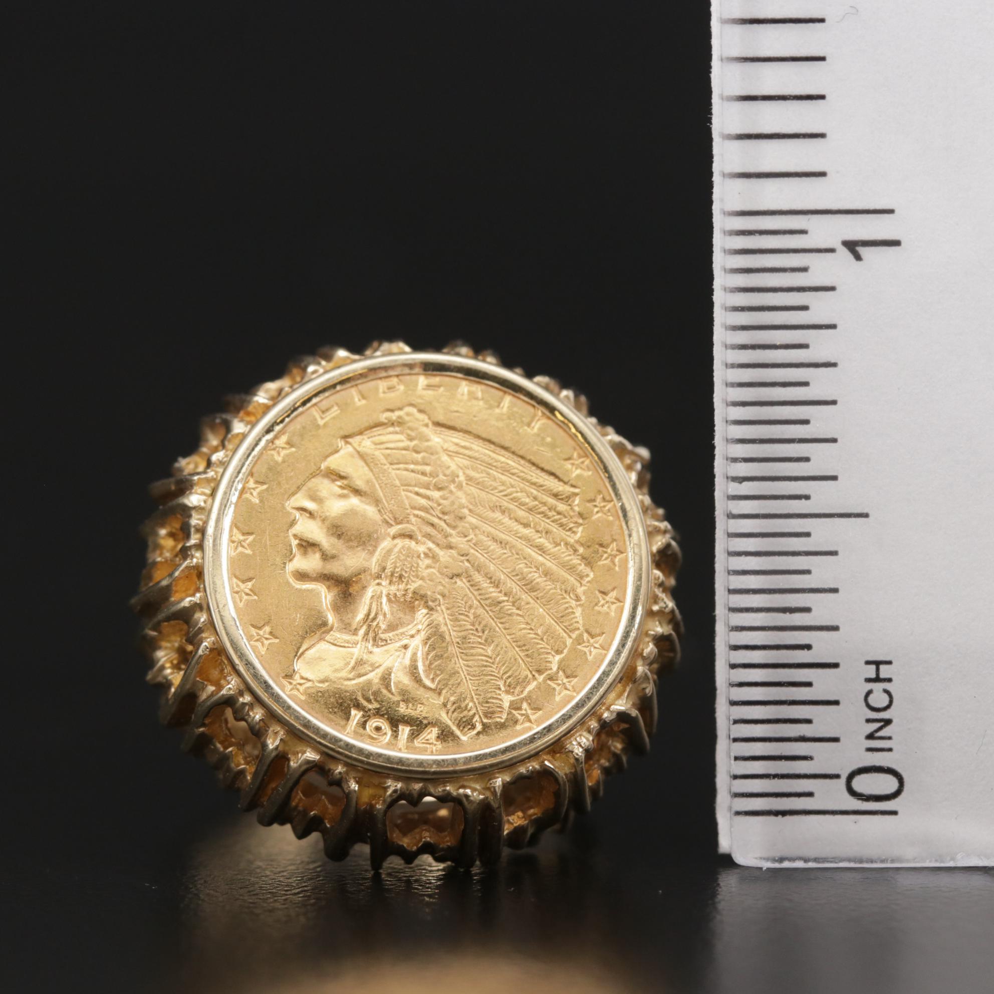 14K Gold Ring with 1914 Indian Head $2.50 Gold Quarter Eagle Coin