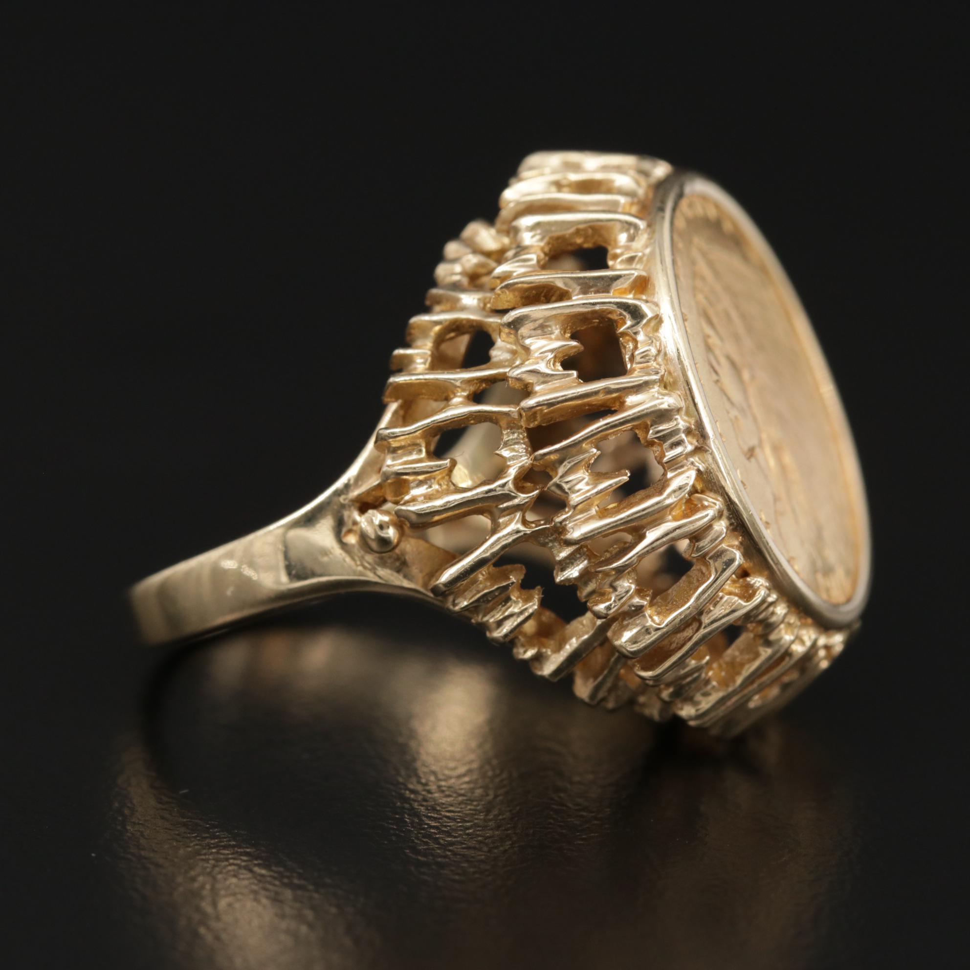 14K Gold Ring with 1914 Indian Head $2.50 Gold Quarter Eagle Coin