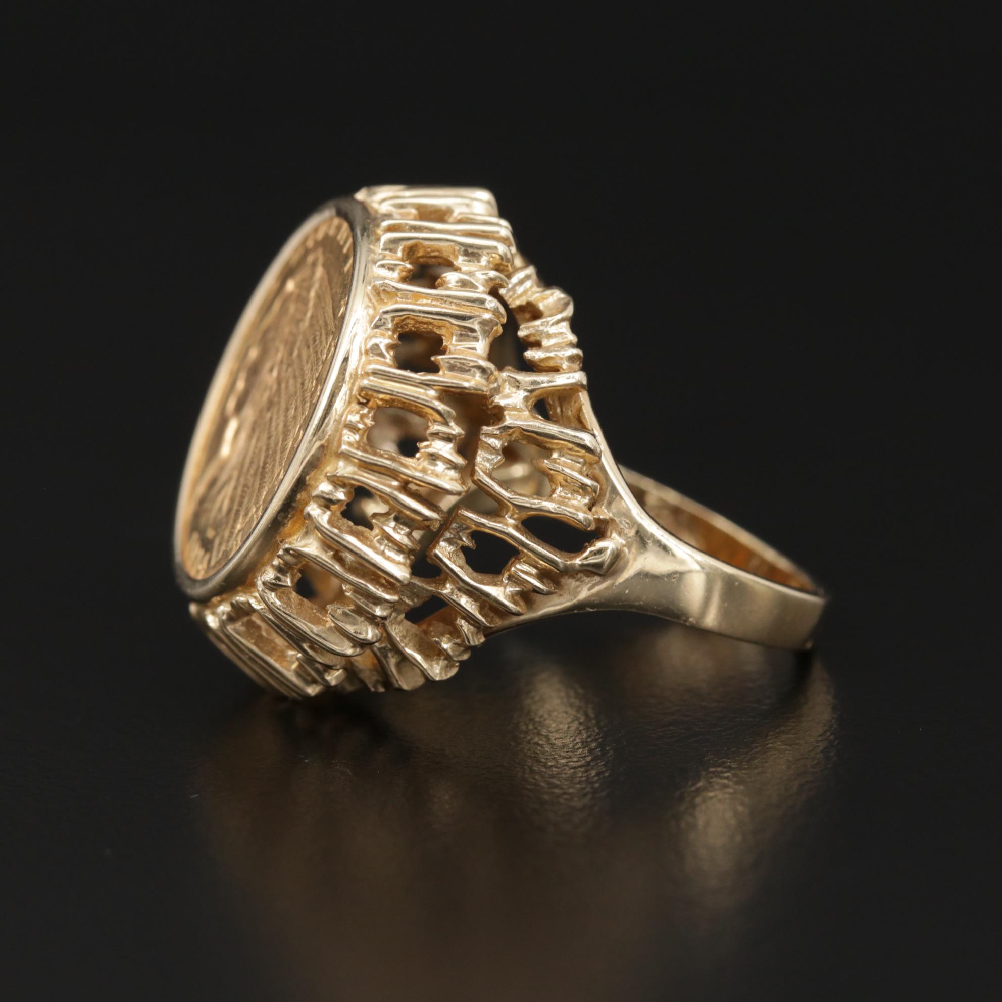 14K Gold Ring with 1914 Indian Head $2.50 Gold Quarter Eagle Coin