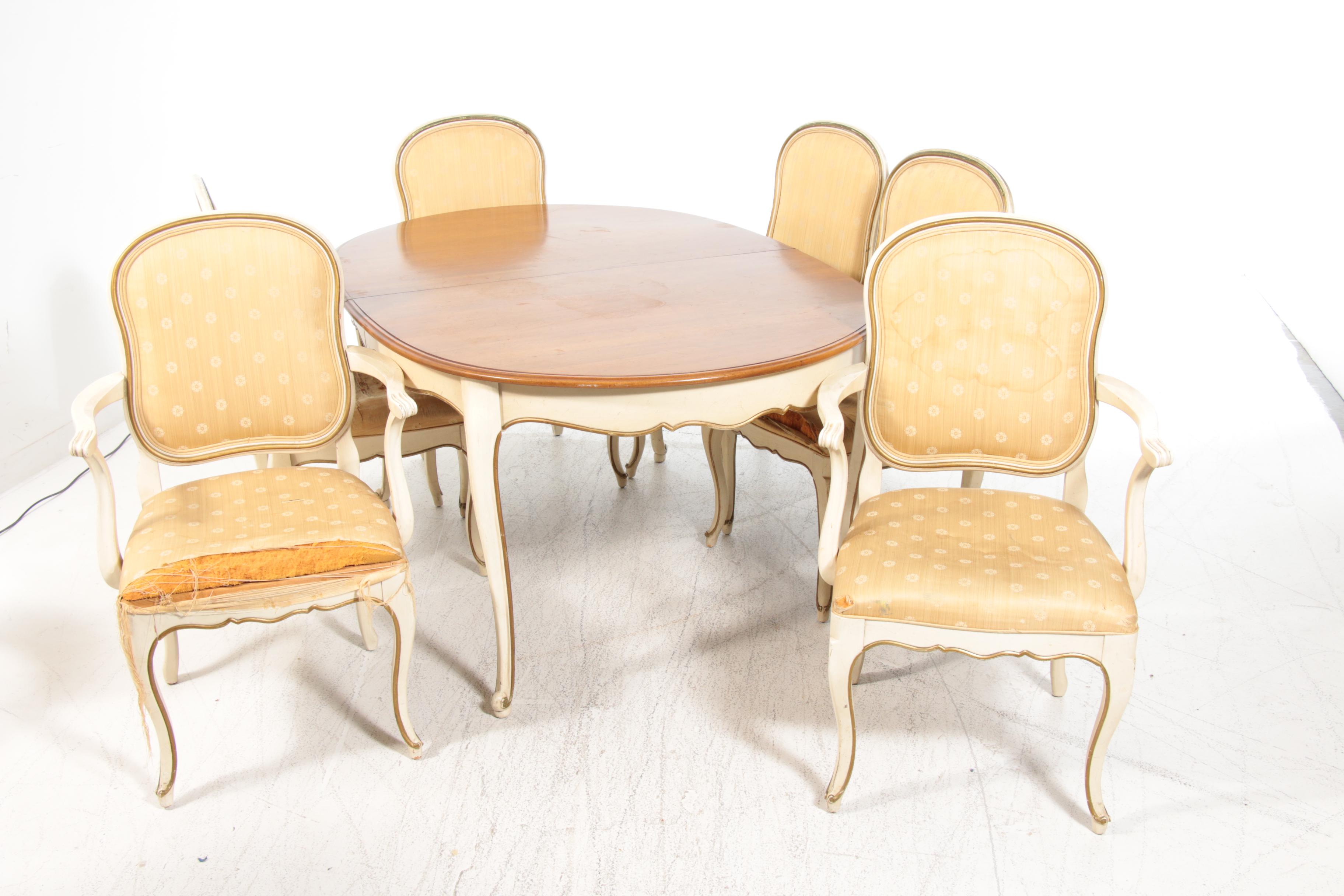 Davis Cabinet Co. French Provincial Style Painted Dining Set, Late 20th C.