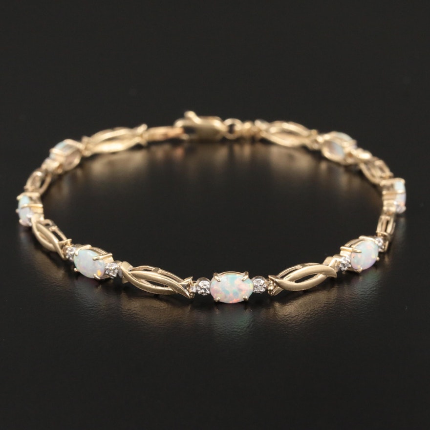 10K Yellow Gold Opal and Diamond Bracelet