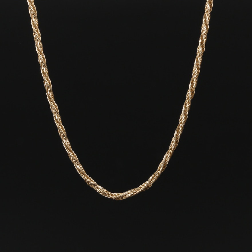 14K Yellow Gold Twisted Wheat Chain Necklace