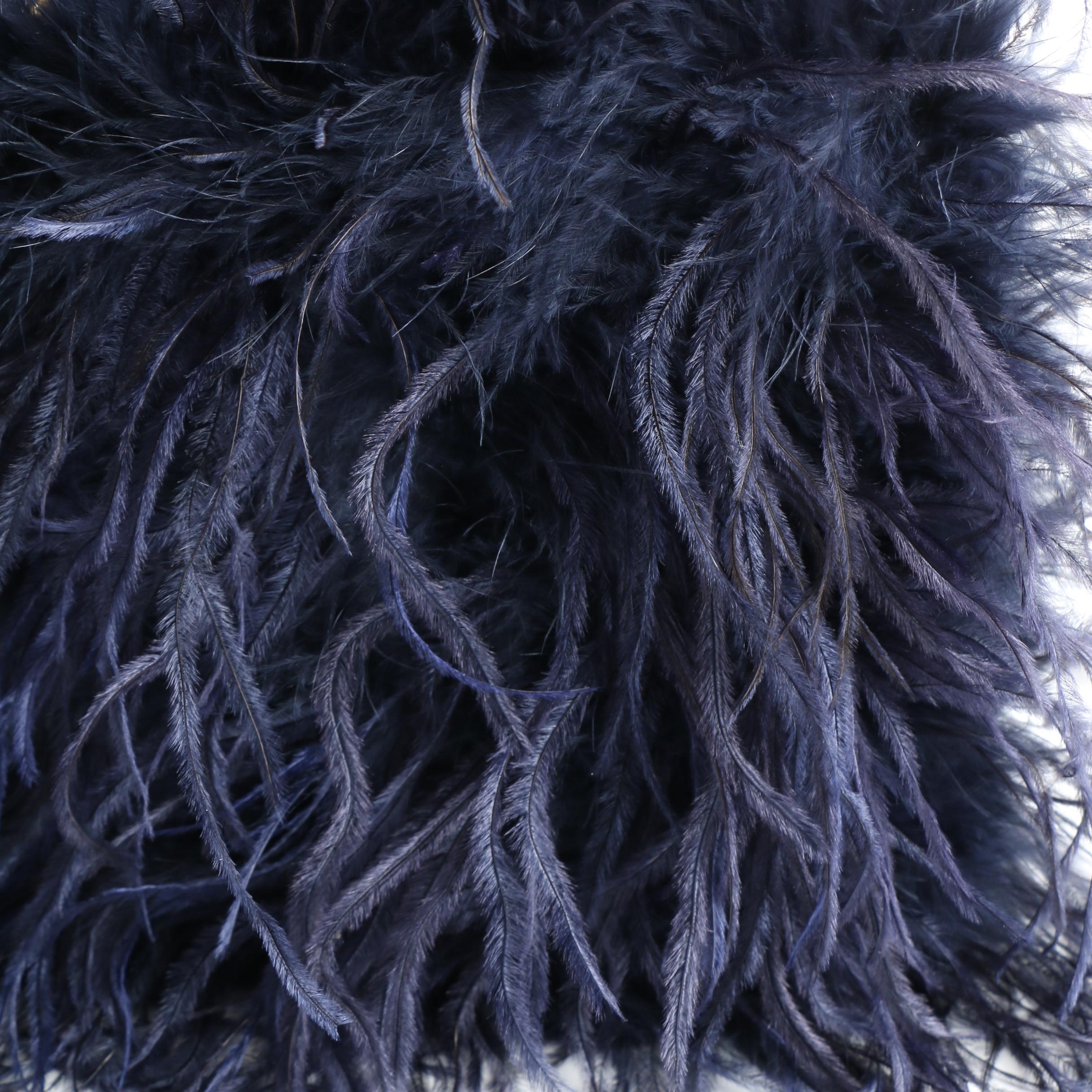 Tory Burch 2017 Collection Navy Ostrich Feather Bag with Gemini Chain Handle