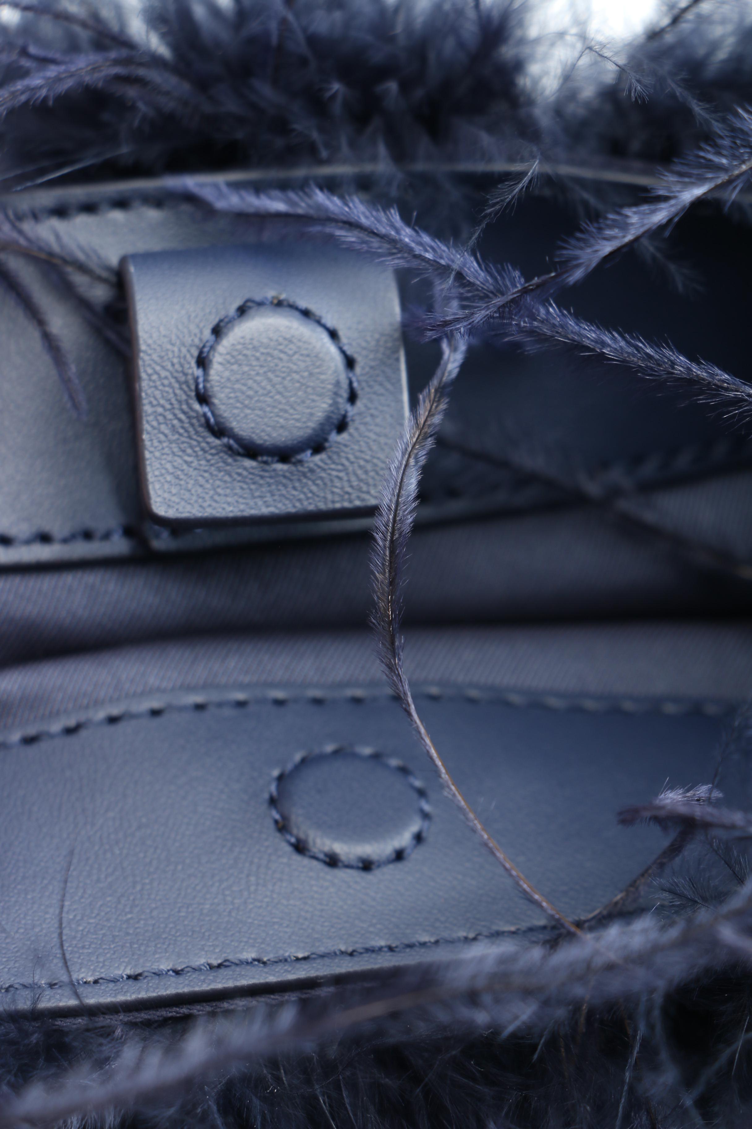 Tory Burch 2017 Collection Navy Ostrich Feather Bag with Gemini Chain Handle