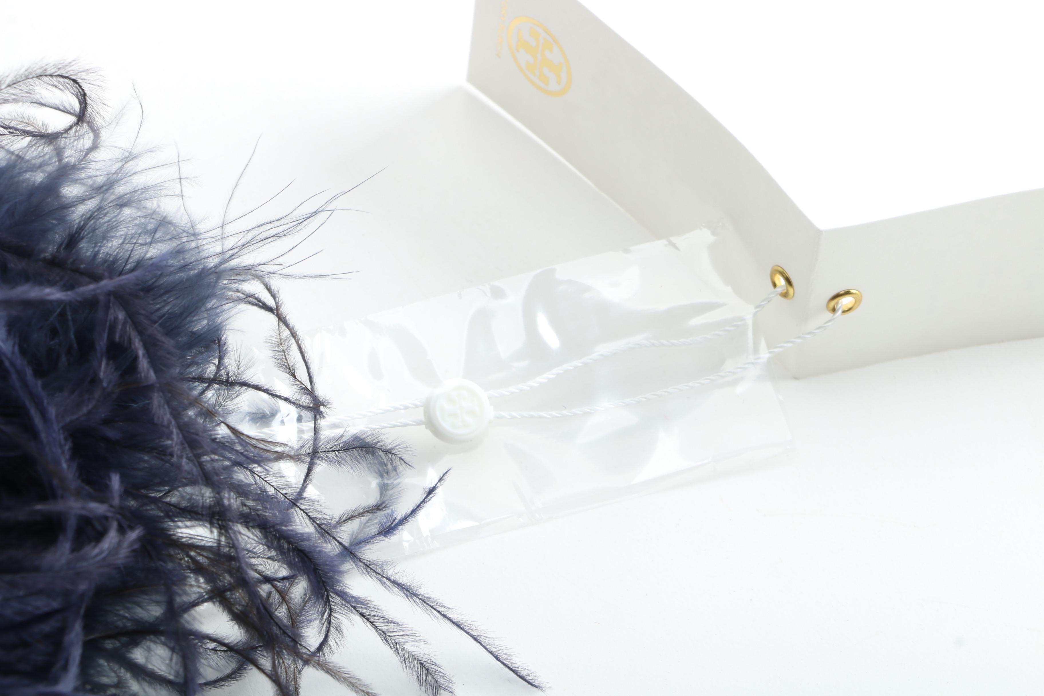 Tory Burch 2017 Collection Navy Ostrich Feather Bag with Gemini Chain Handle