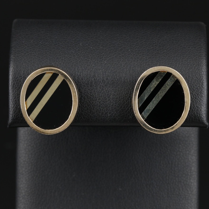 14K Yellow Gold Black Onyx Earrings