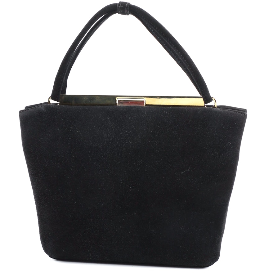 Donna Karan New York Black Suede Frame Handbag