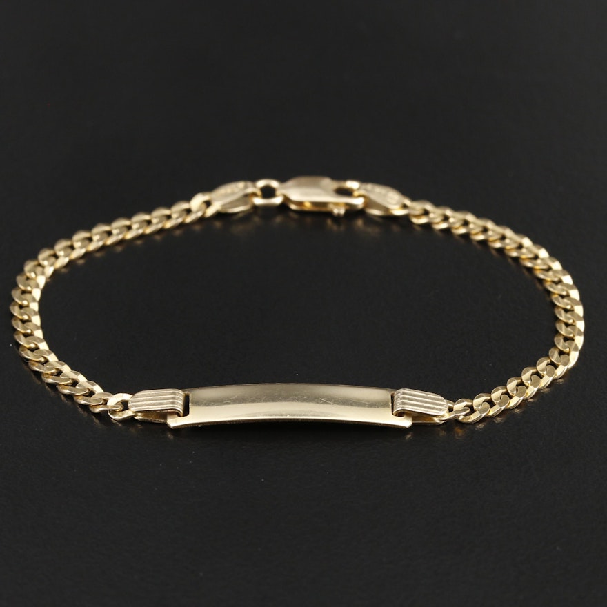 14K Yellow Gold ID Bracelet with Curb Chain