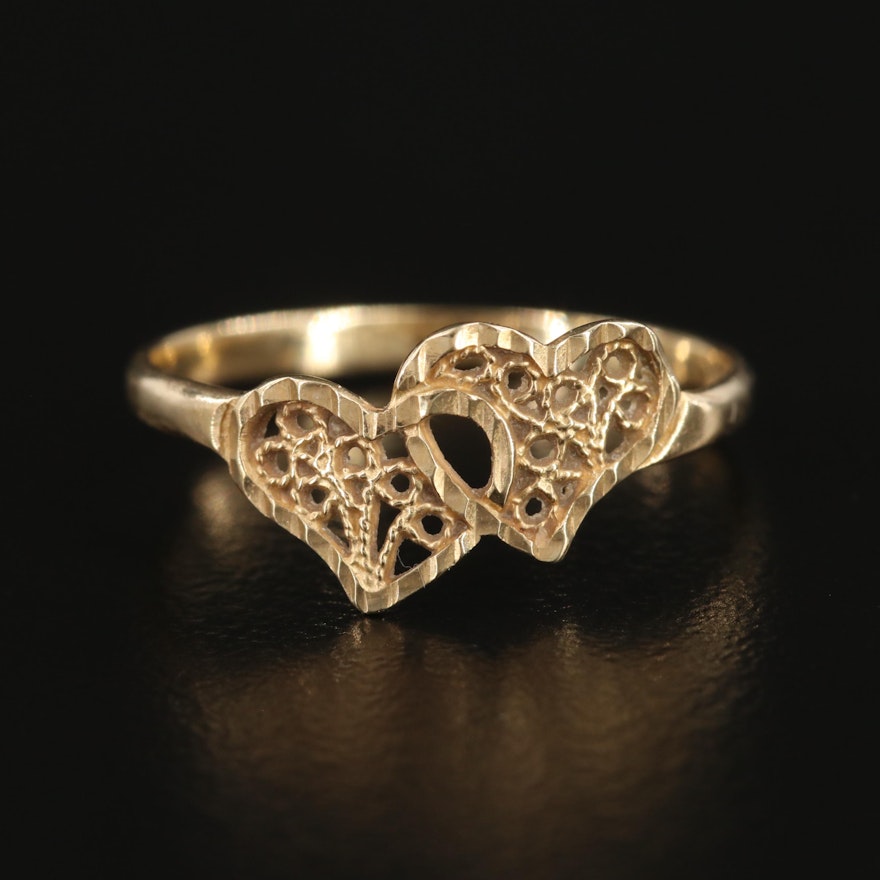 14K Yellow Gold Double Heart Ring