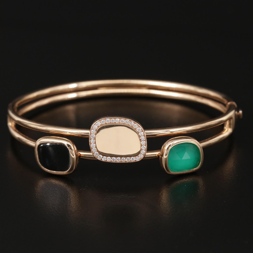 Roberto Coin 18K Chalcedony, Black Onyx and Diamond Hinged Bangle