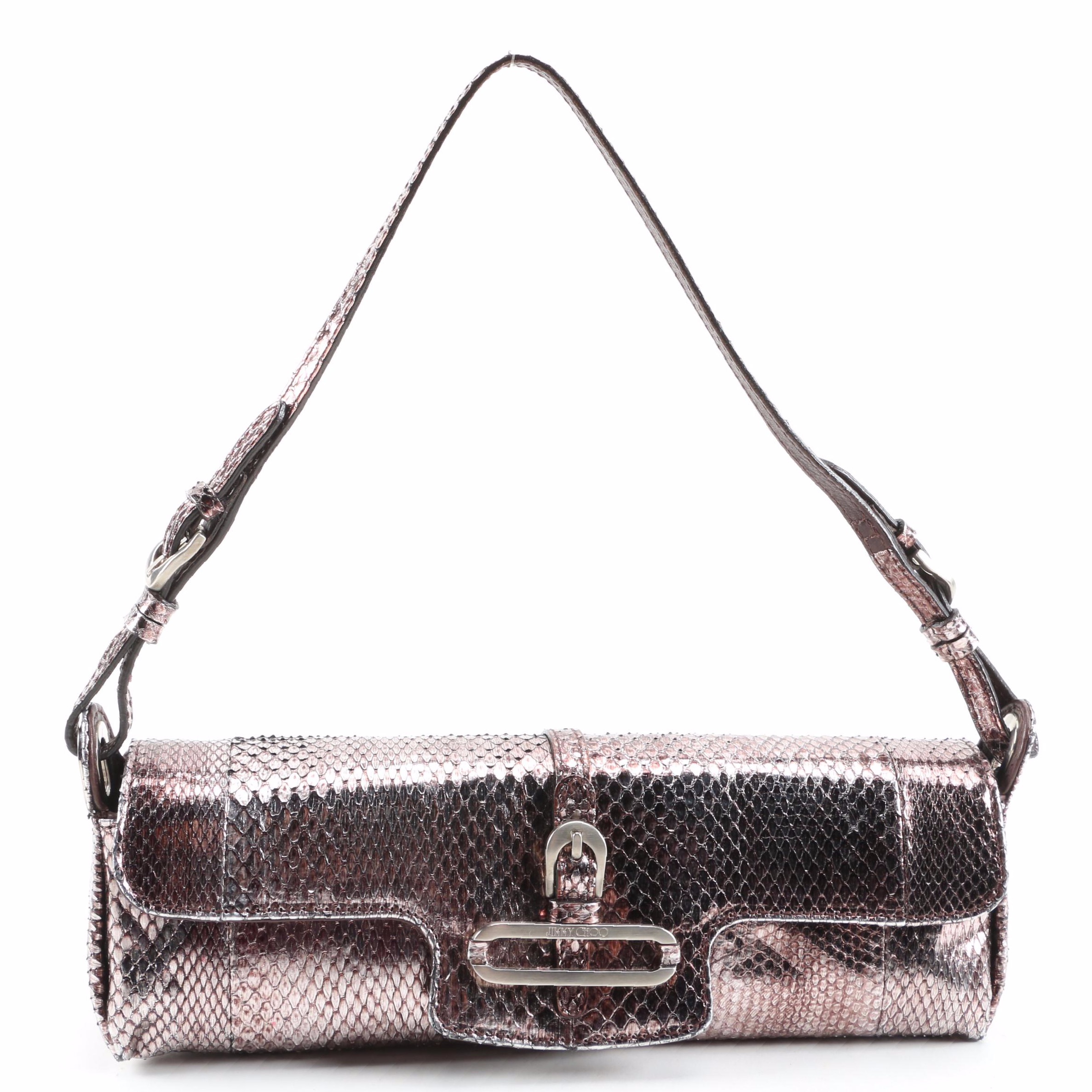 Jimmy Choo Metallic Snakeskin Baguette with Dust Bag Signed by Susan Lucci