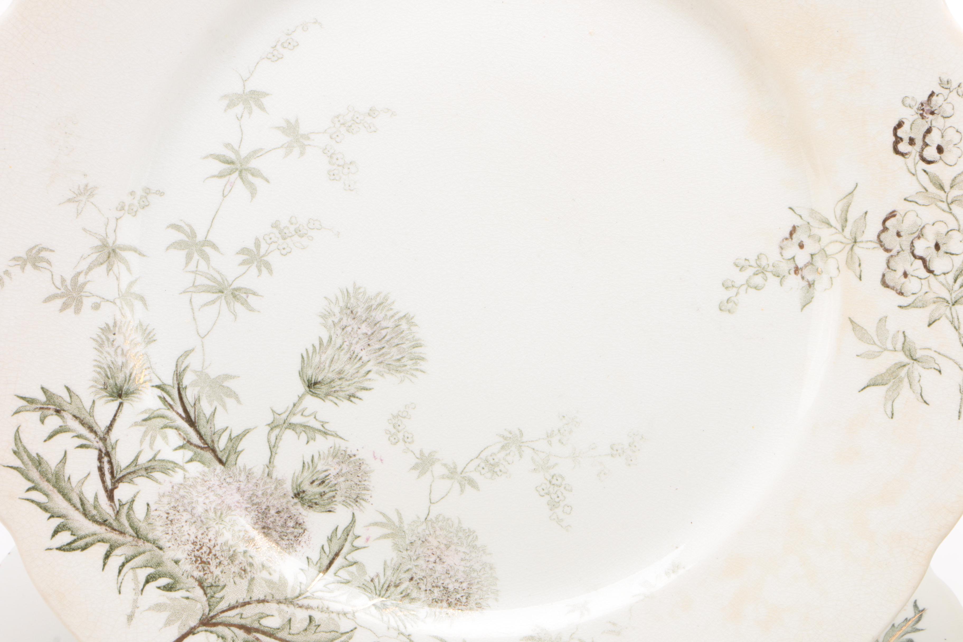 John Edwards "Thistle" Transferware Dinnerware and Serving Pieces, Late 19th C.
