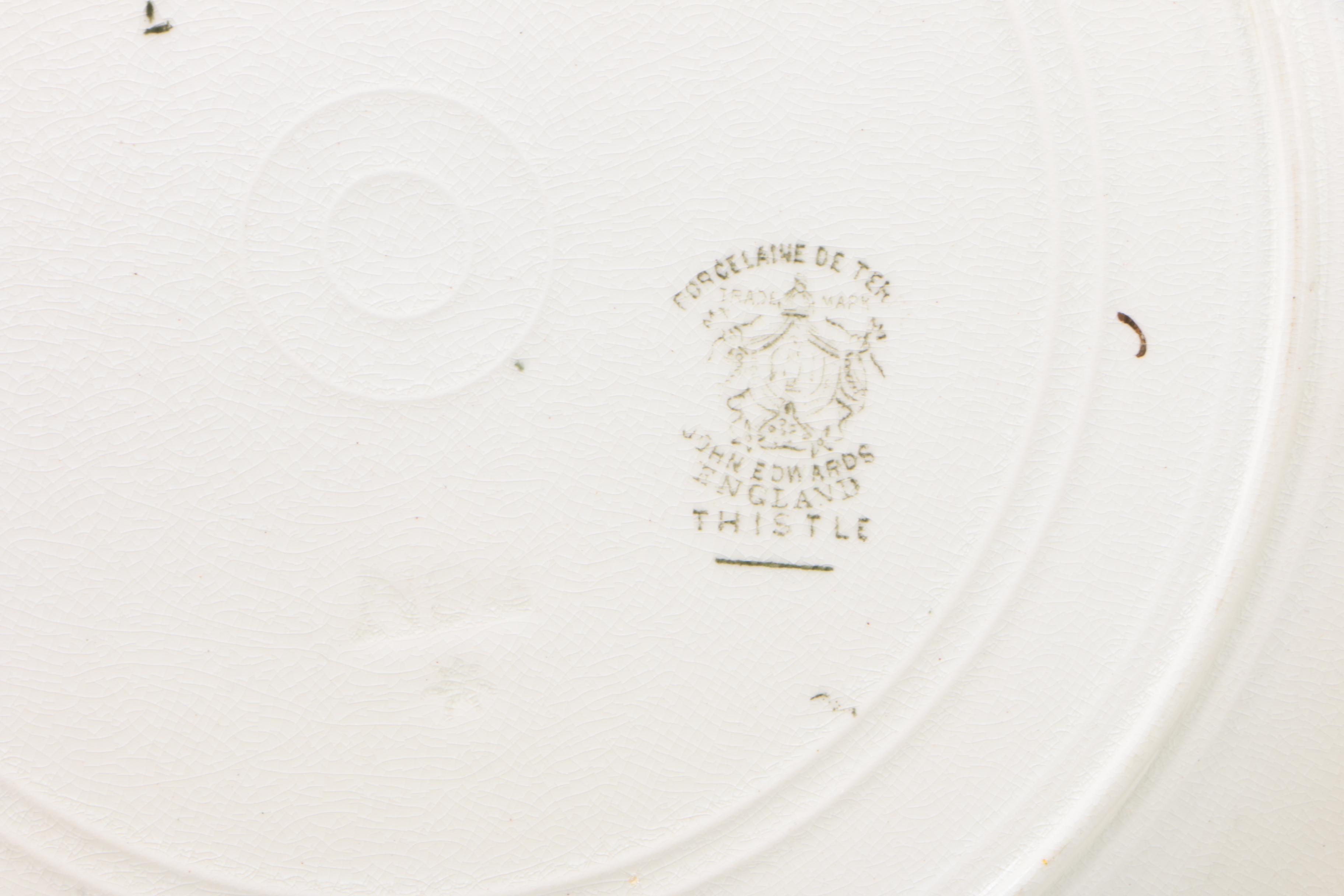 John Edwards "Thistle" Transferware Dinnerware and Serving Pieces, Late 19th C.