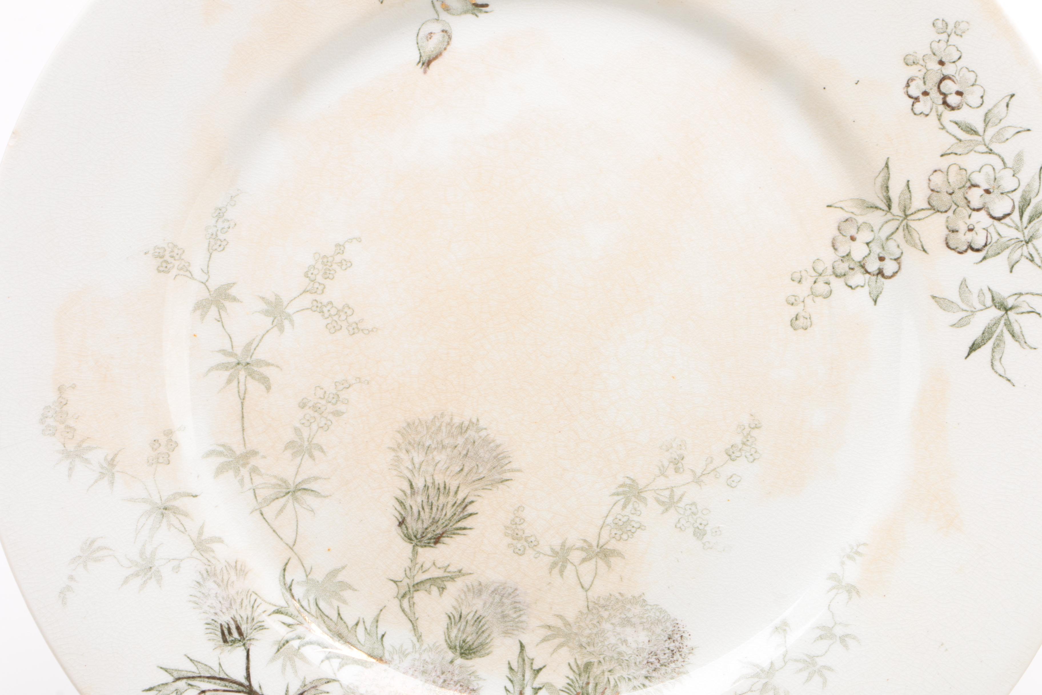 John Edwards "Thistle" Transferware Dinnerware and Serving Pieces, Late 19th C.