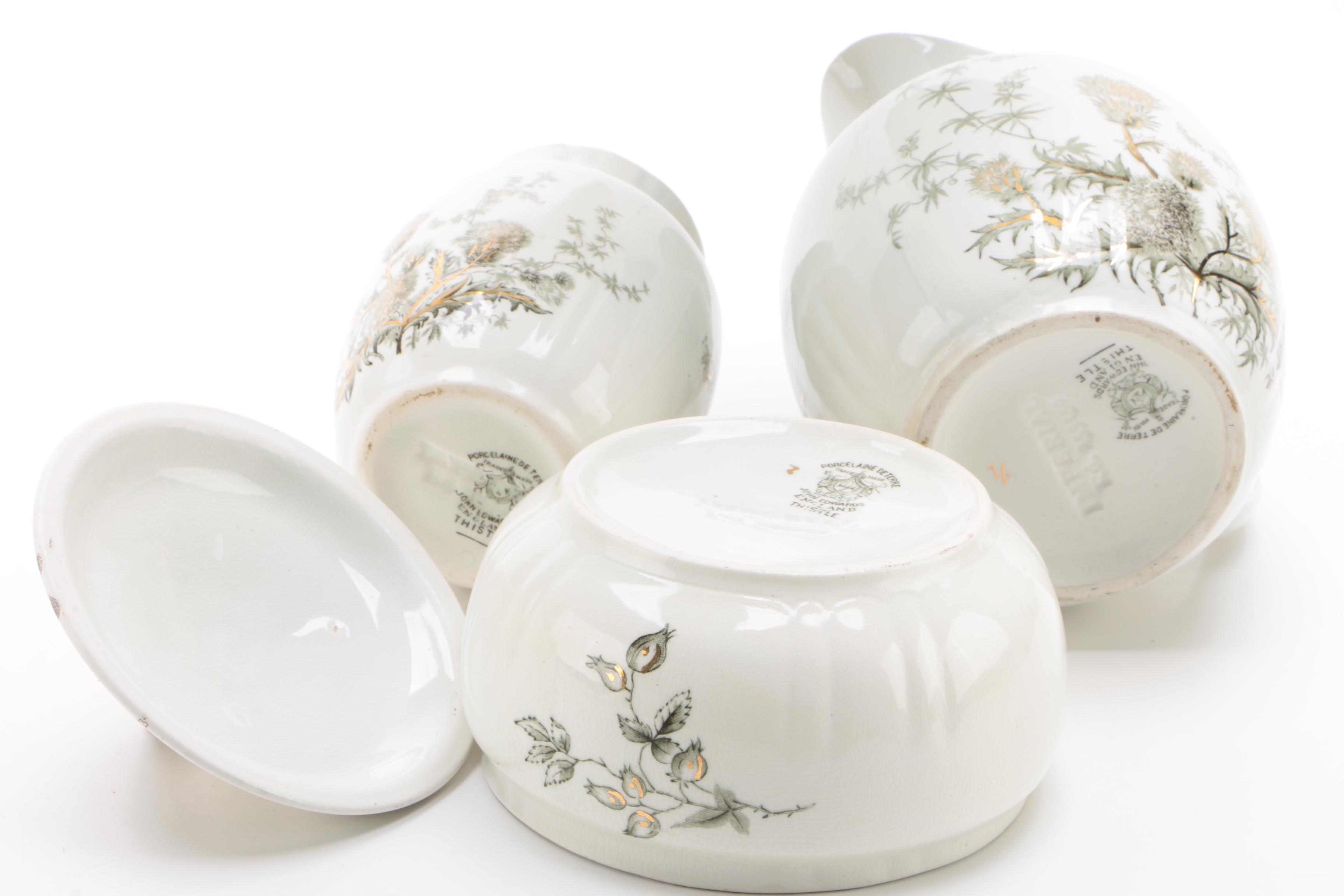 John Edwards "Thistle" Transferware Dinnerware and Serving Pieces, Late 19th C.