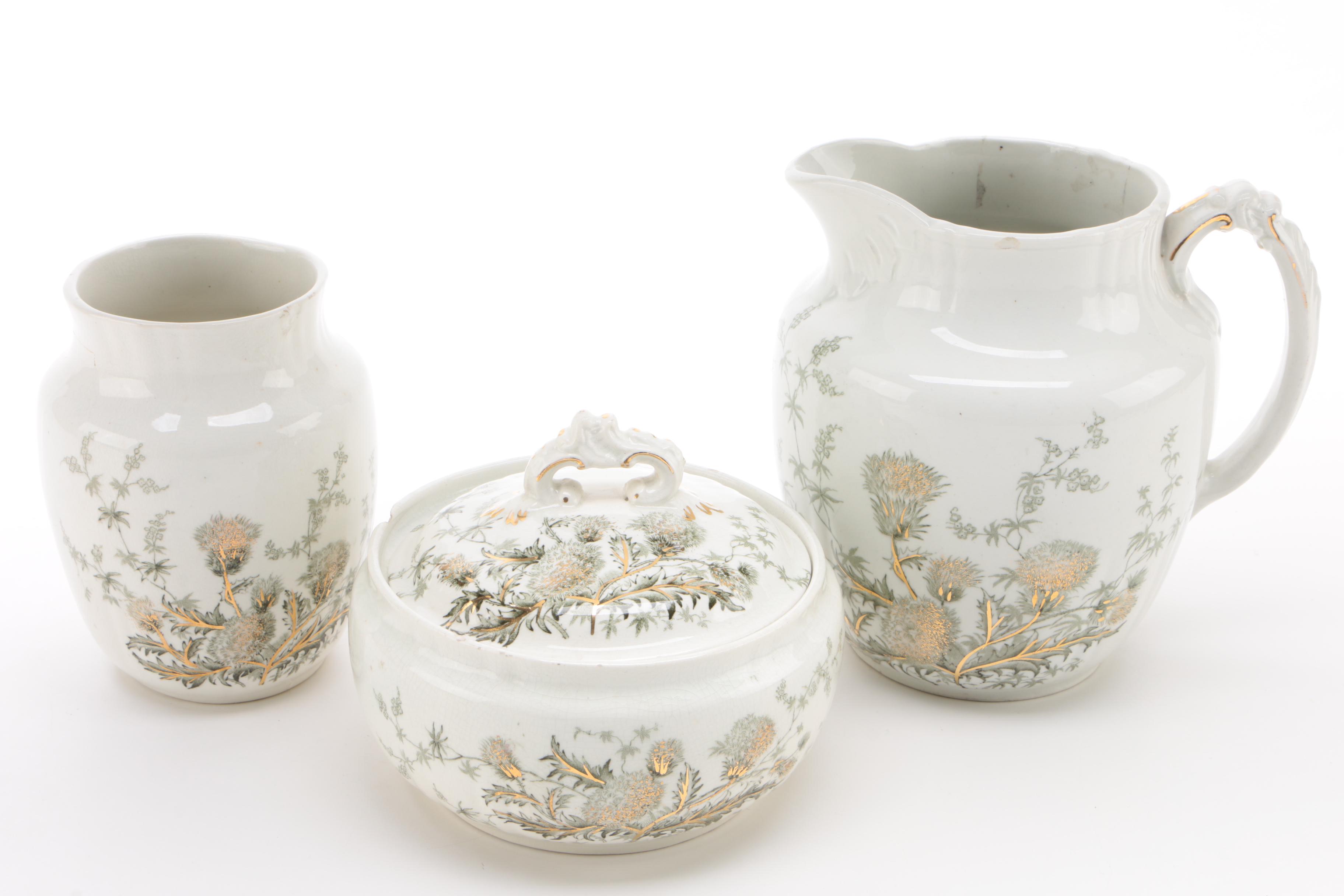 John Edwards "Thistle" Transferware Dinnerware and Serving Pieces, Late 19th C.