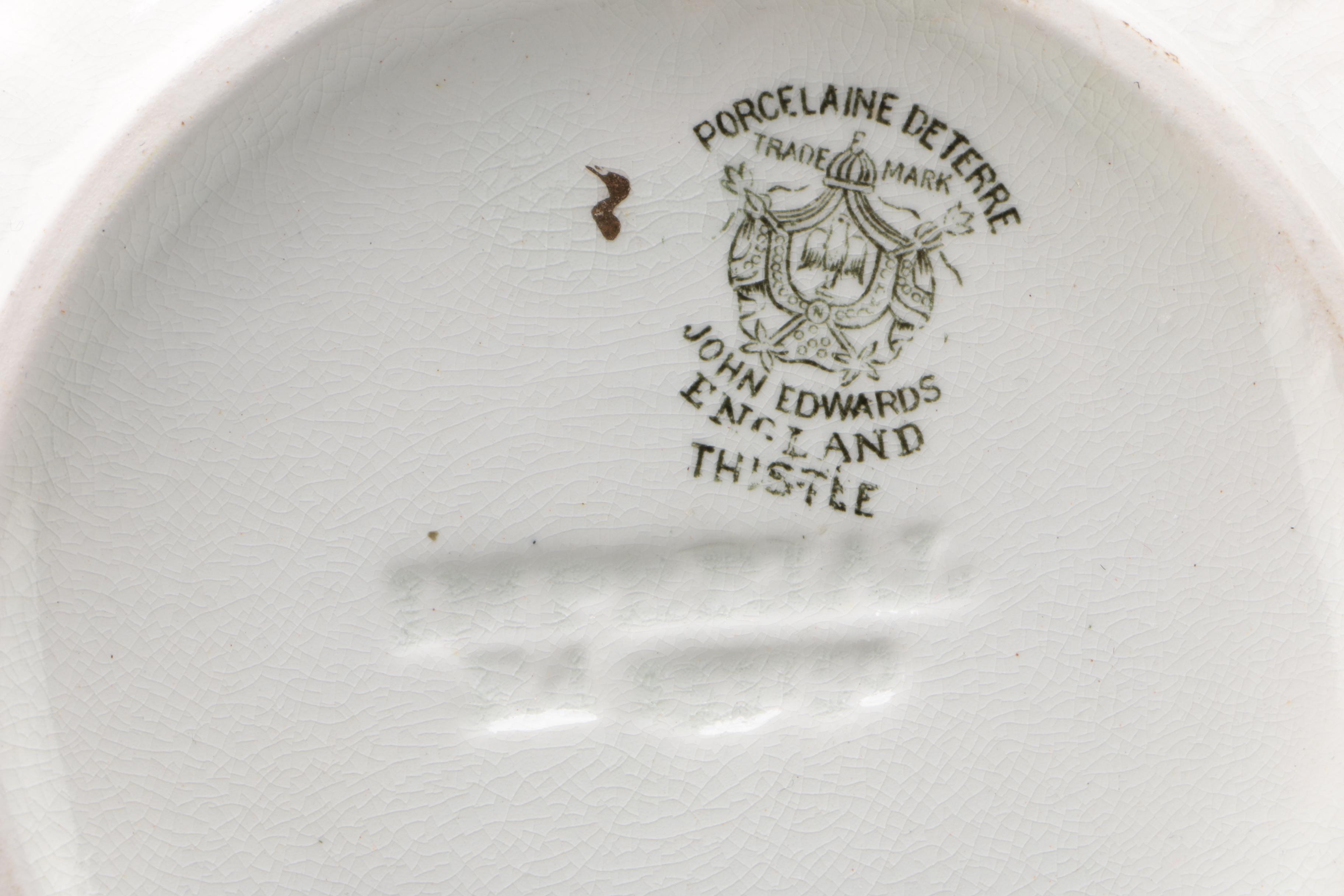 John Edwards "Thistle" Transferware Dinnerware and Serving Pieces, Late 19th C.