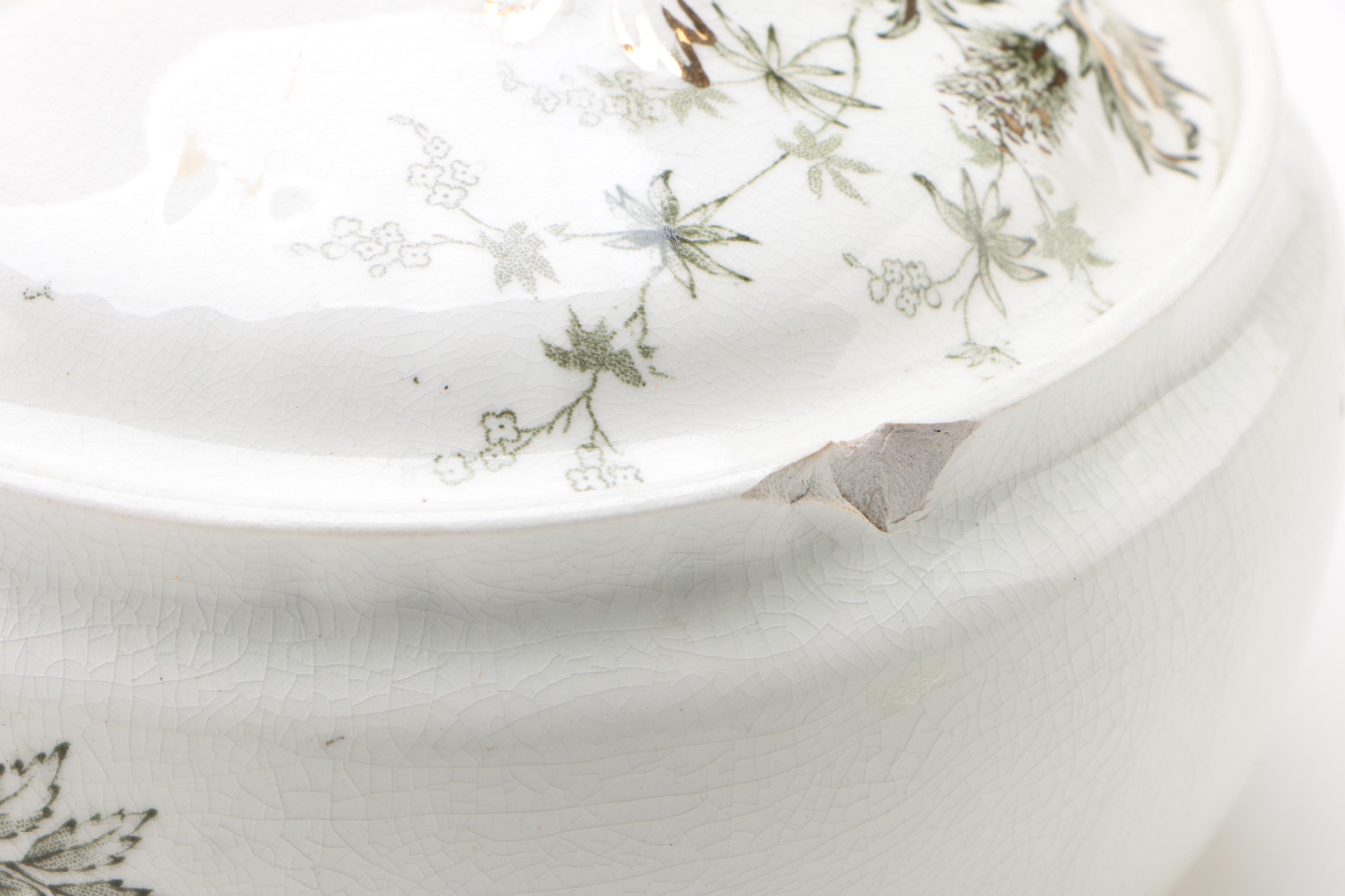 John Edwards "Thistle" Transferware Dinnerware and Serving Pieces, Late 19th C.