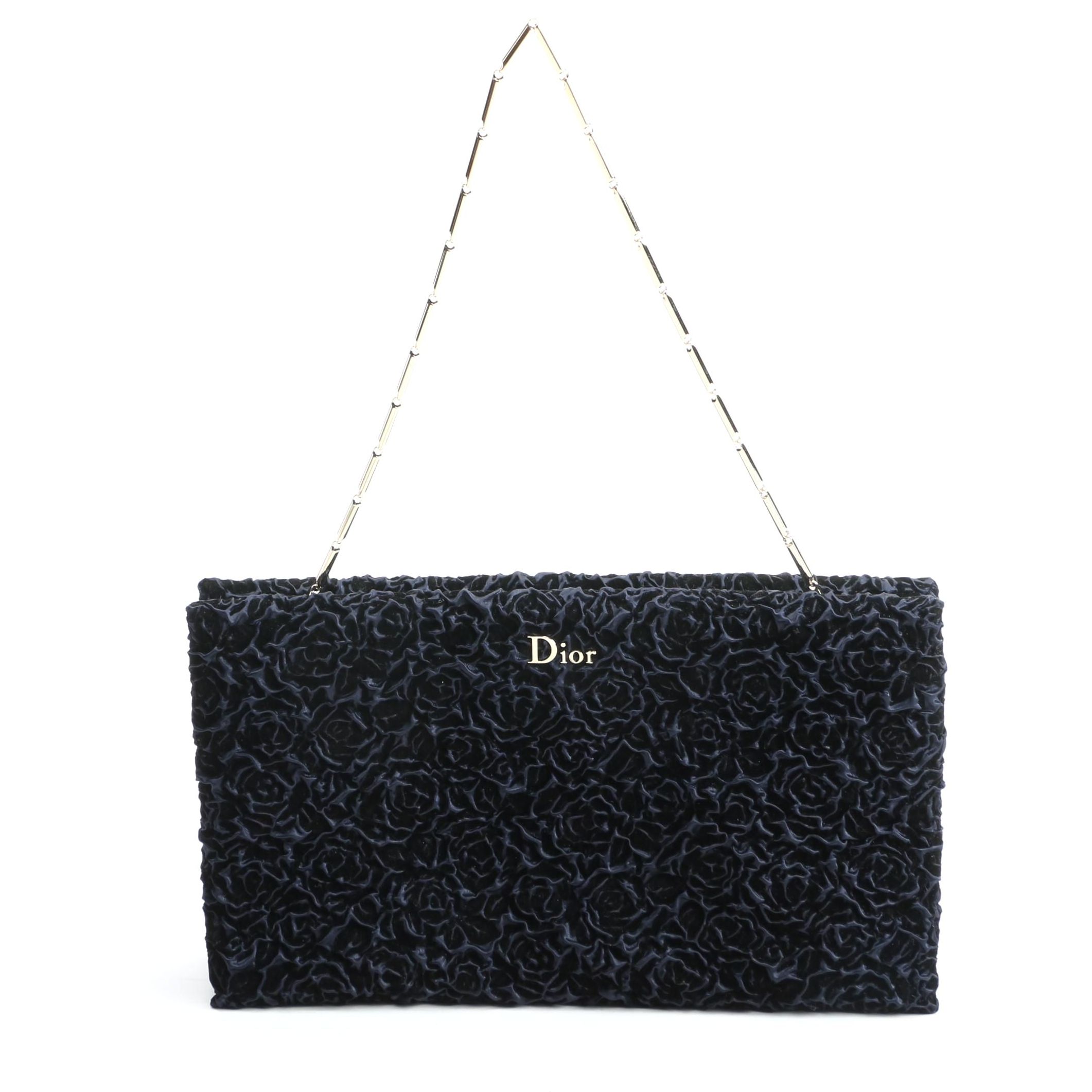 Christian Dior Midnight Blue Blooming Clutch with Gift Bag Signed by Susan Lucci