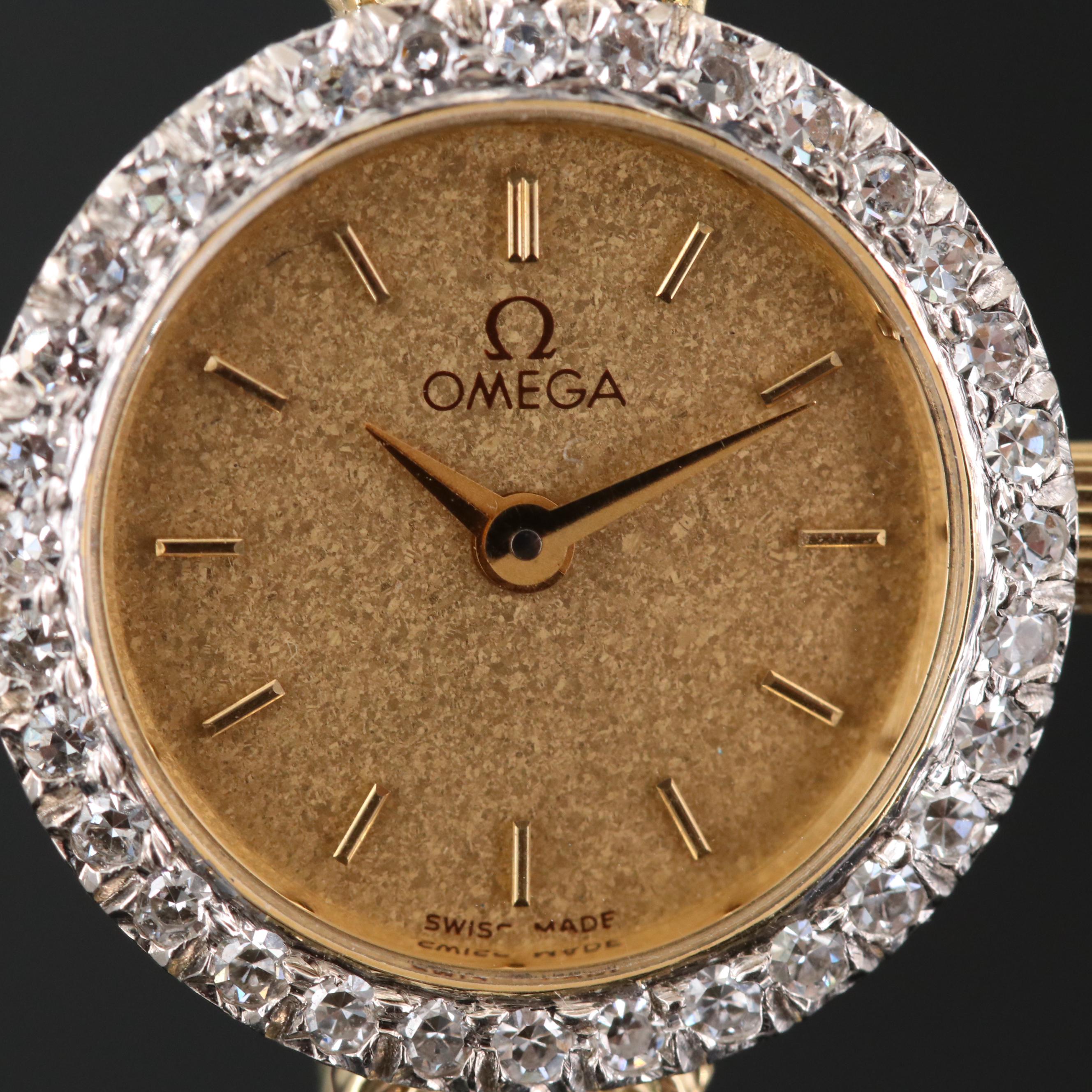Omega 14K Gold and Diamonds Quartz Watch, Vintage