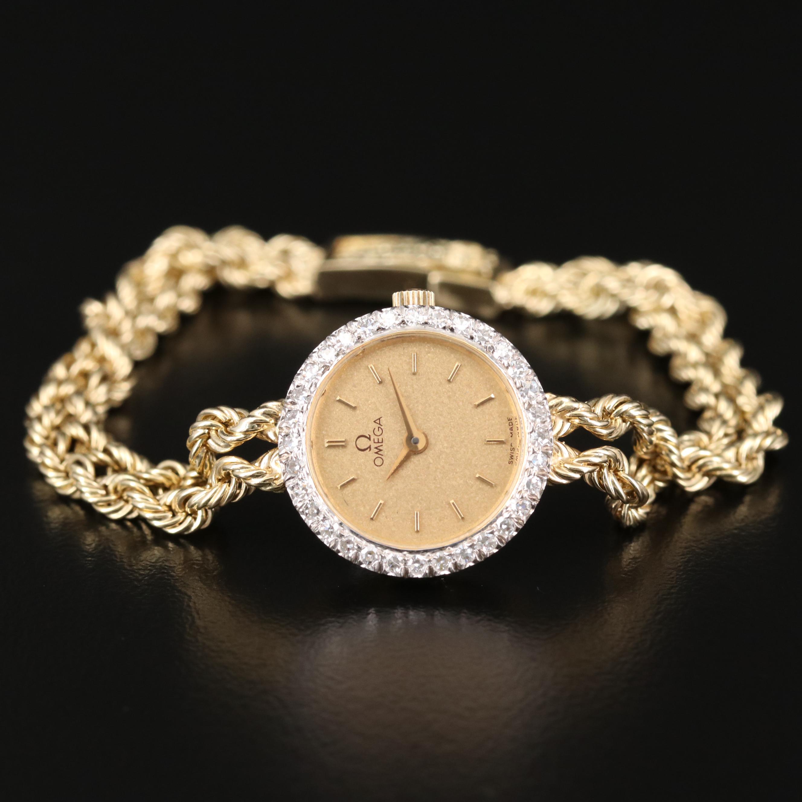 Omega 14K Gold and Diamonds Quartz Watch, Vintage
