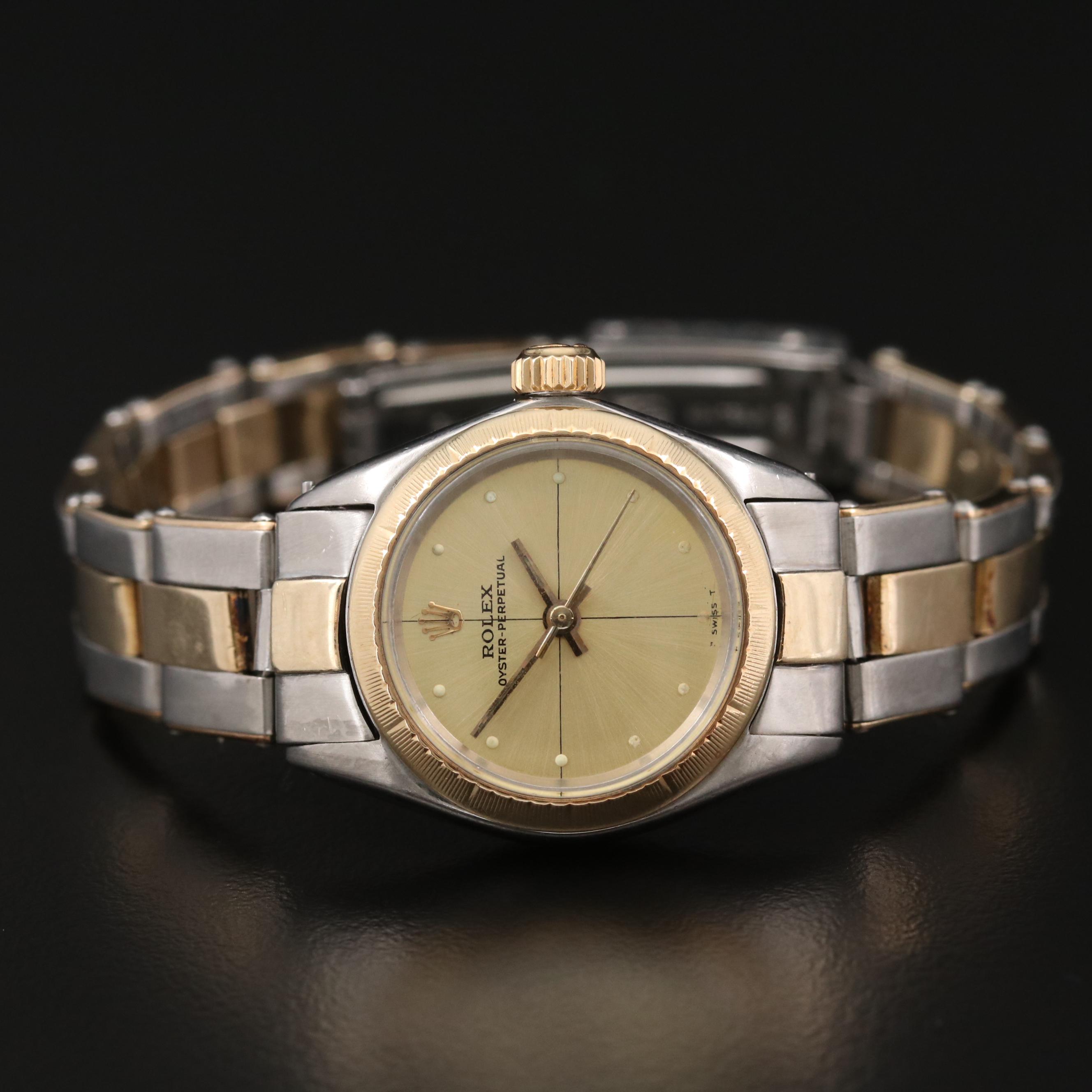 Rolex Oyster Perpetual Zephyr 18K Gold and Stainless Steel Watch, Vintage