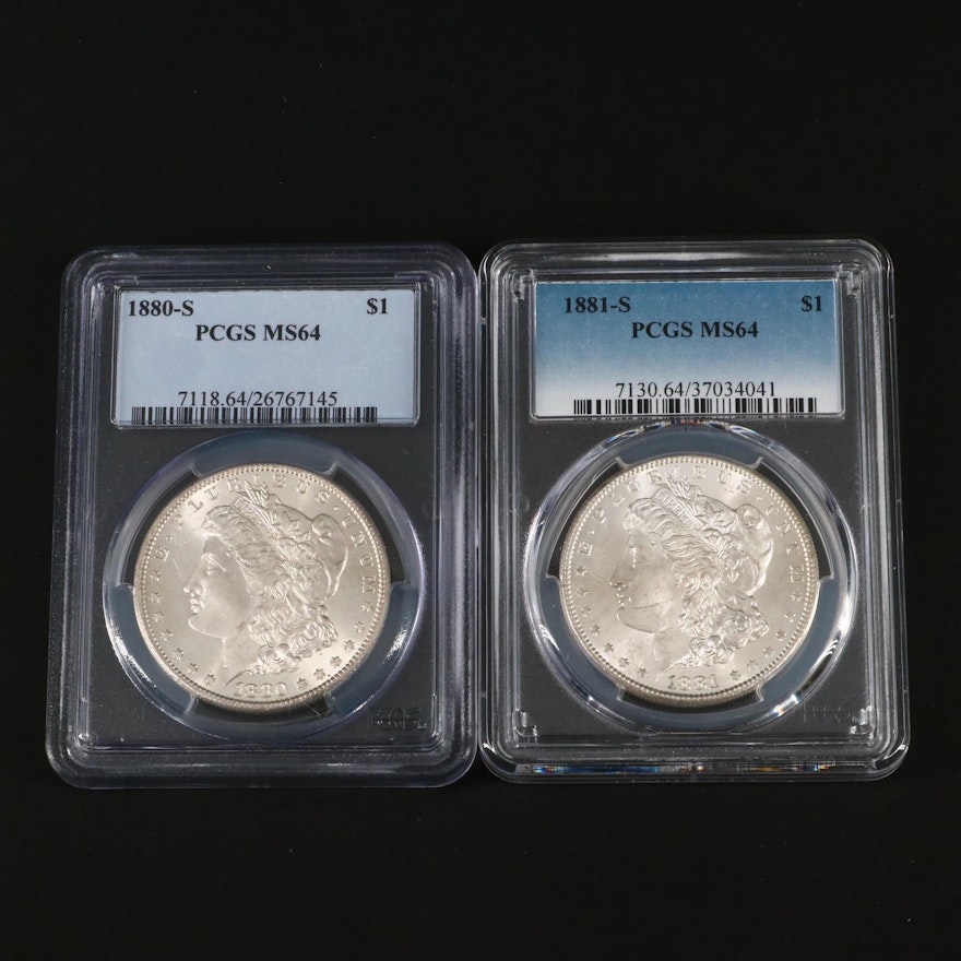 1880-S and 1881-S Graded MS64 Silver Morgan Dollars