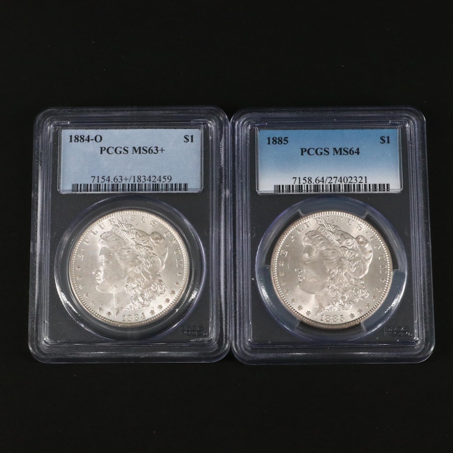 1884 and 1885 PCGS Graded Silver Morgan Dollars